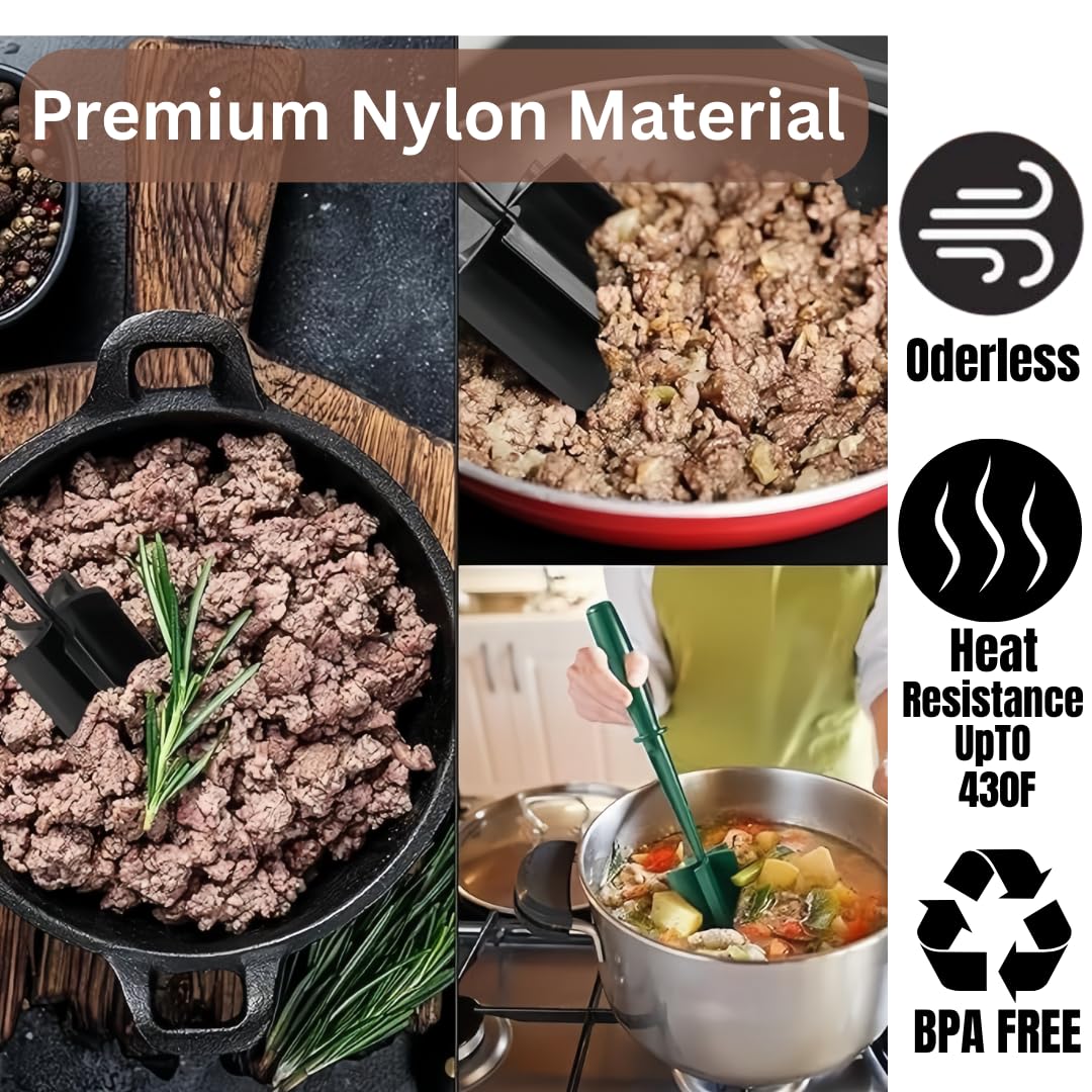 HOMIZIA Meat Chopper for Ground Beef – Heat Resistant Hamburger Smasher & Potato Masher – Premium Nylon Meat Grinder Tool for Easy Cooking, Taco, and Burger Prep