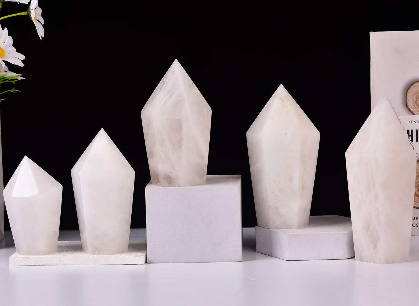 VIZYTOU White Crystal Stone Tower Obelisk Large Healing Crystal Rock Point Wand Reiki Healing Meditation Stone 1.1-1.7 LBS
