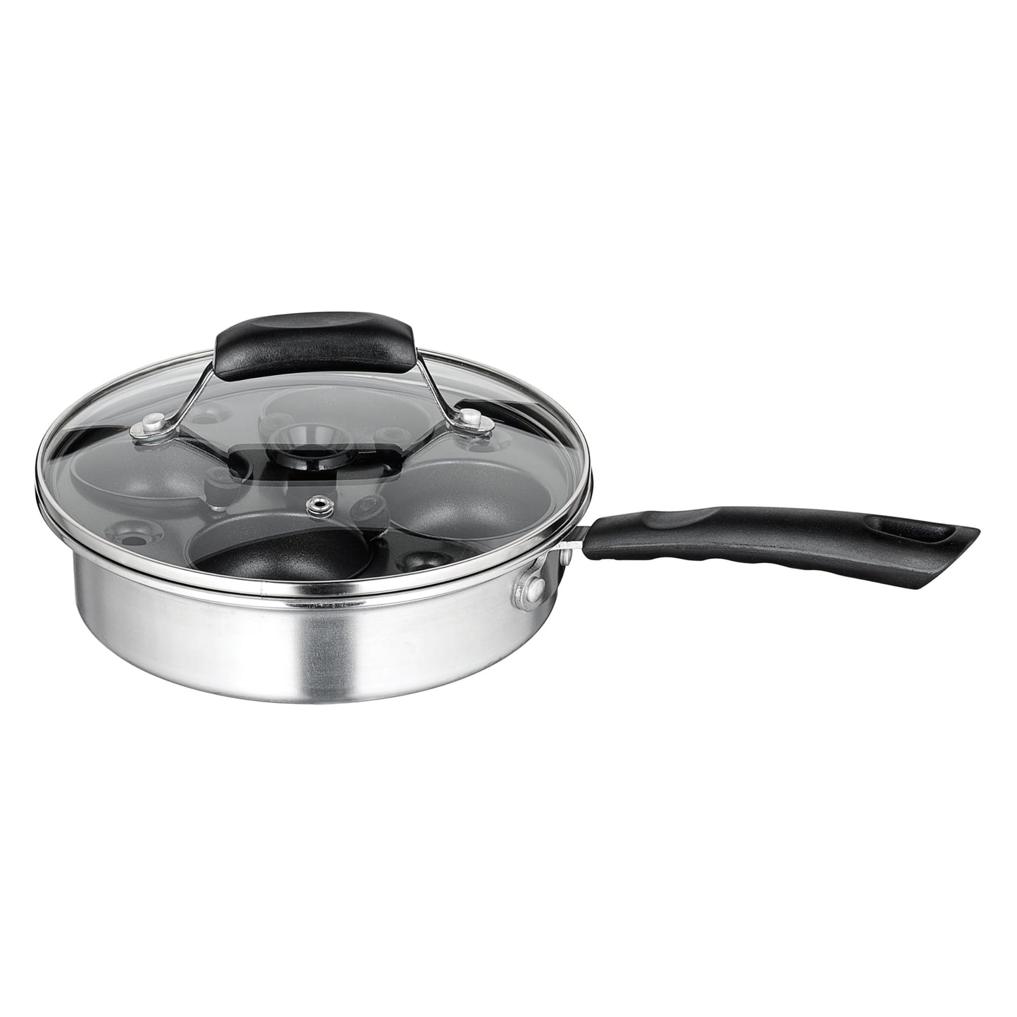 Winco Non-Stick Egg Poacher Set 8' Diameter X 3-1/3' H Includes Tempered Glass Lid Sauce Pan, Tray
