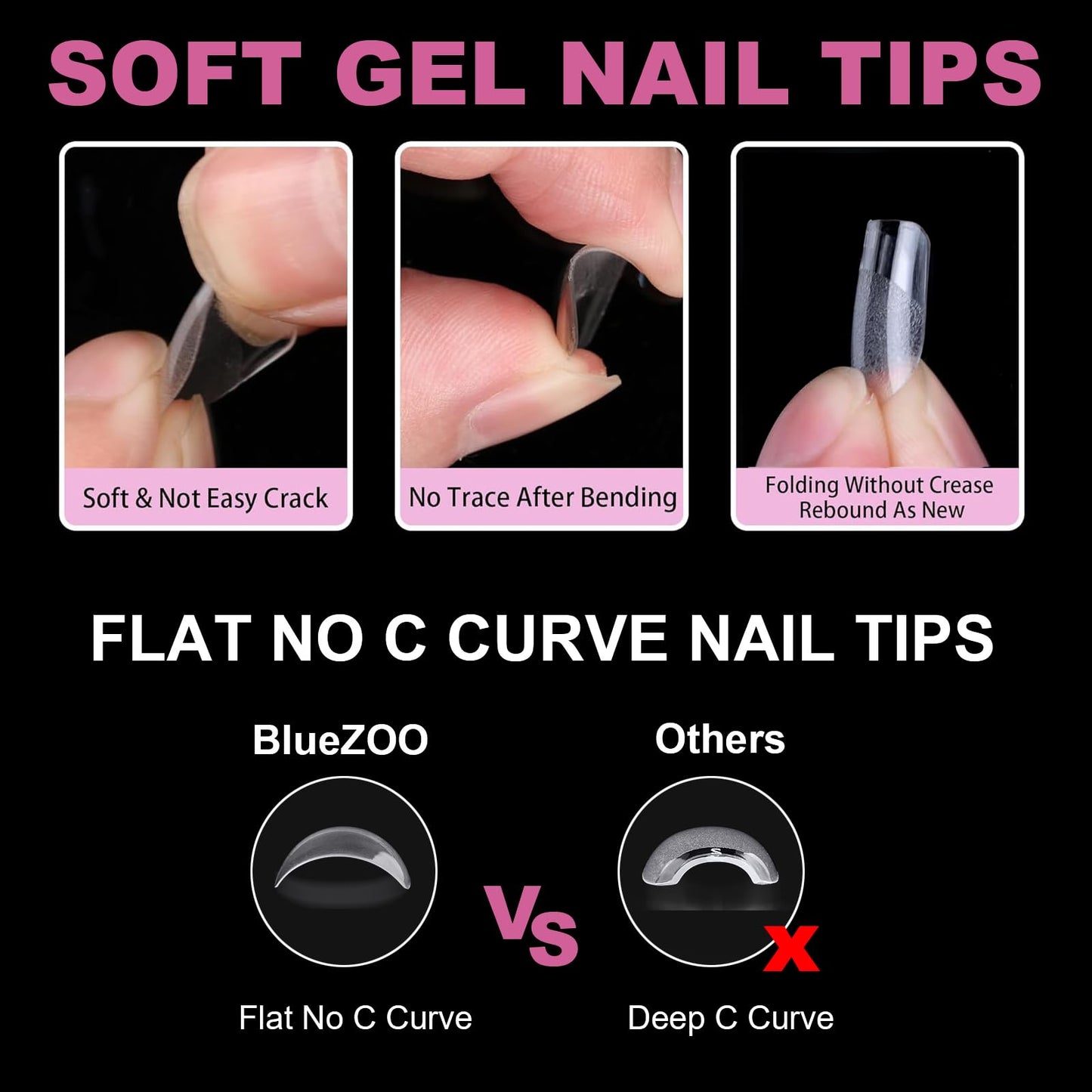 1200Pcs Extra Short Soft Gel Nail Tips 2 Styles Kit - Square & Coffin Clear Press On False Nails for Extension Manicure Home Salon DIY, 12 Sizes, BlueZOO