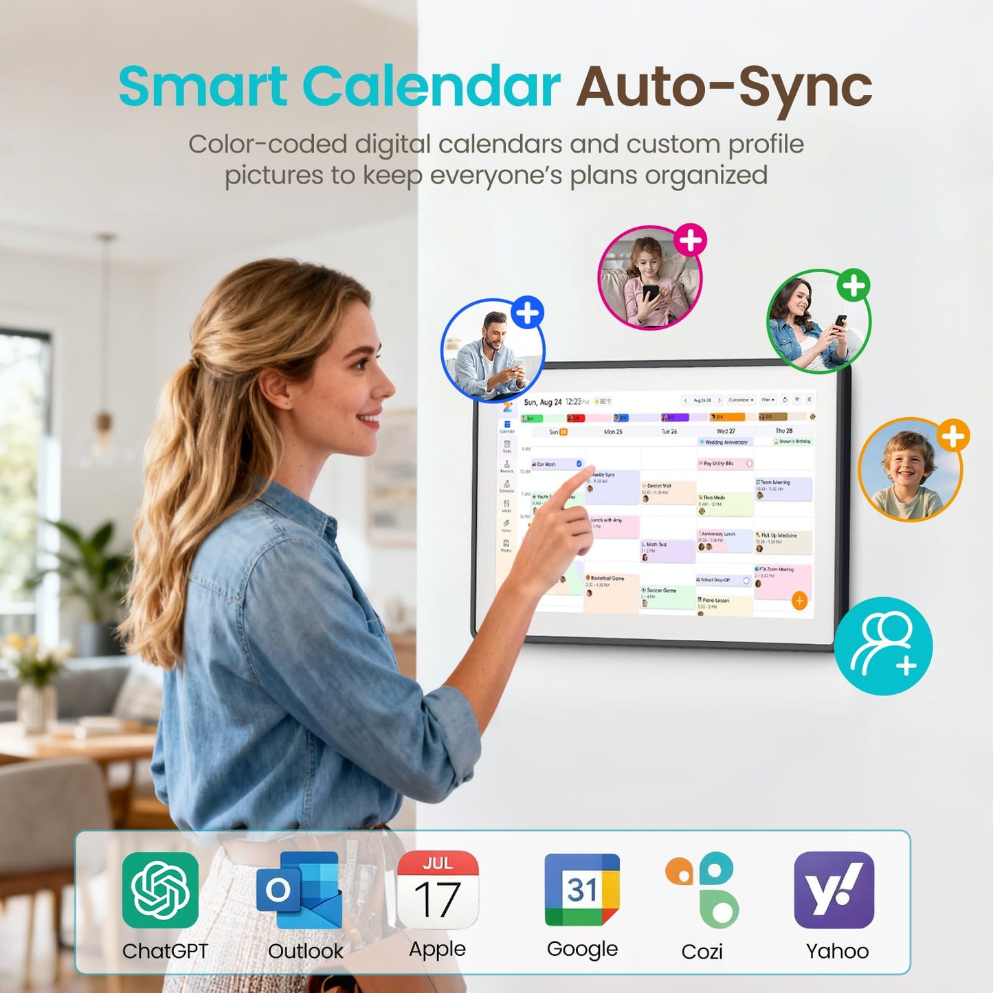 TASKLENDAR 15.6’’ Digital Calendar Frame Wall Touchscreen Electronic Calendar, Smart Family Planner for Schedule, Chore Chart & Meals Task Organizer, Digital Photo Display, Wall & Desk Mountable, Gray