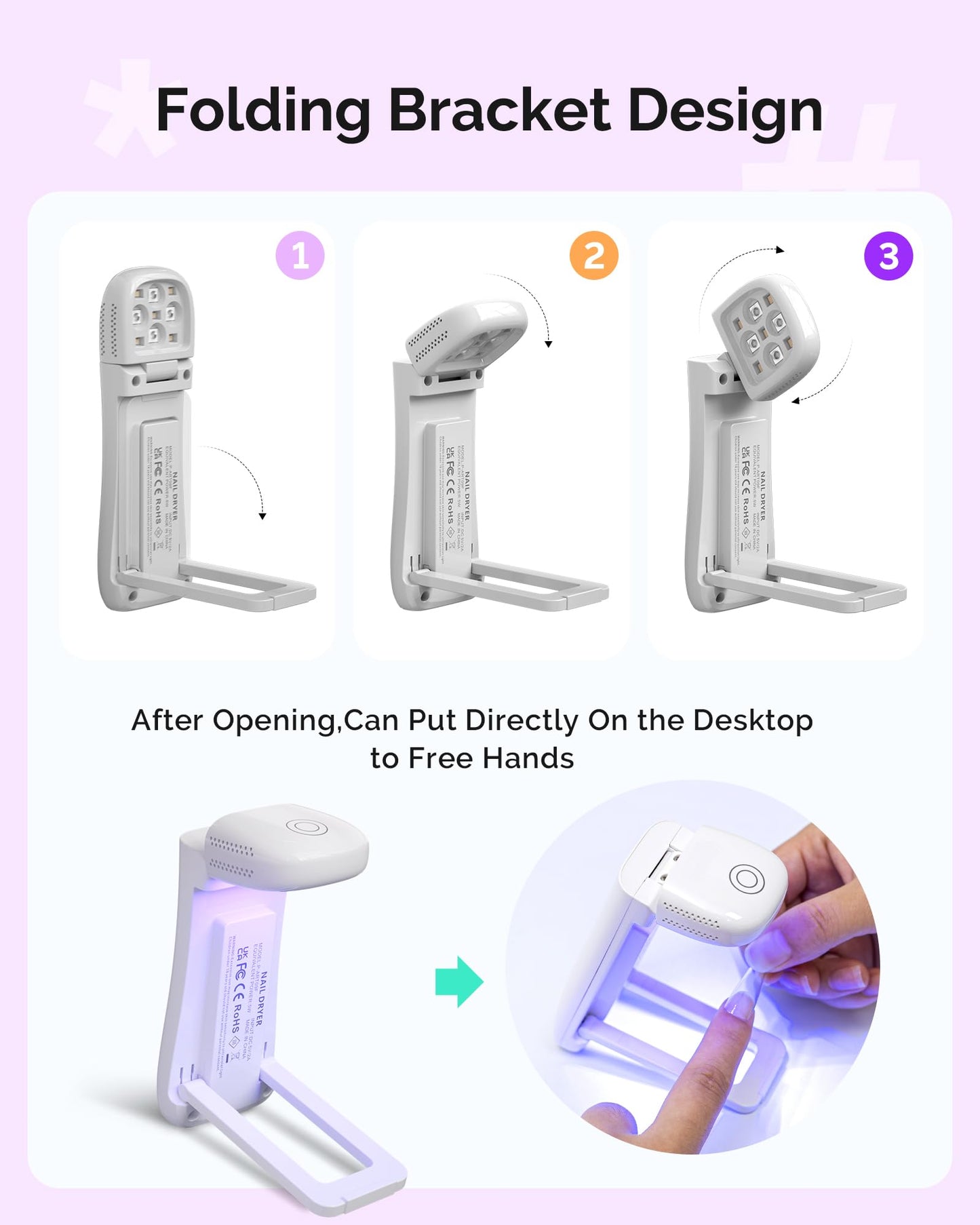 MelodySusie Cordless UV Nail Lamp with Fold-Out Stand,P-Art09F Foldable UV Light with 2-in-1 Lighting & Curing Function, Rechargeable, Flash Cures All Soft Gels Especially Half-Cured, Base & Top Coat