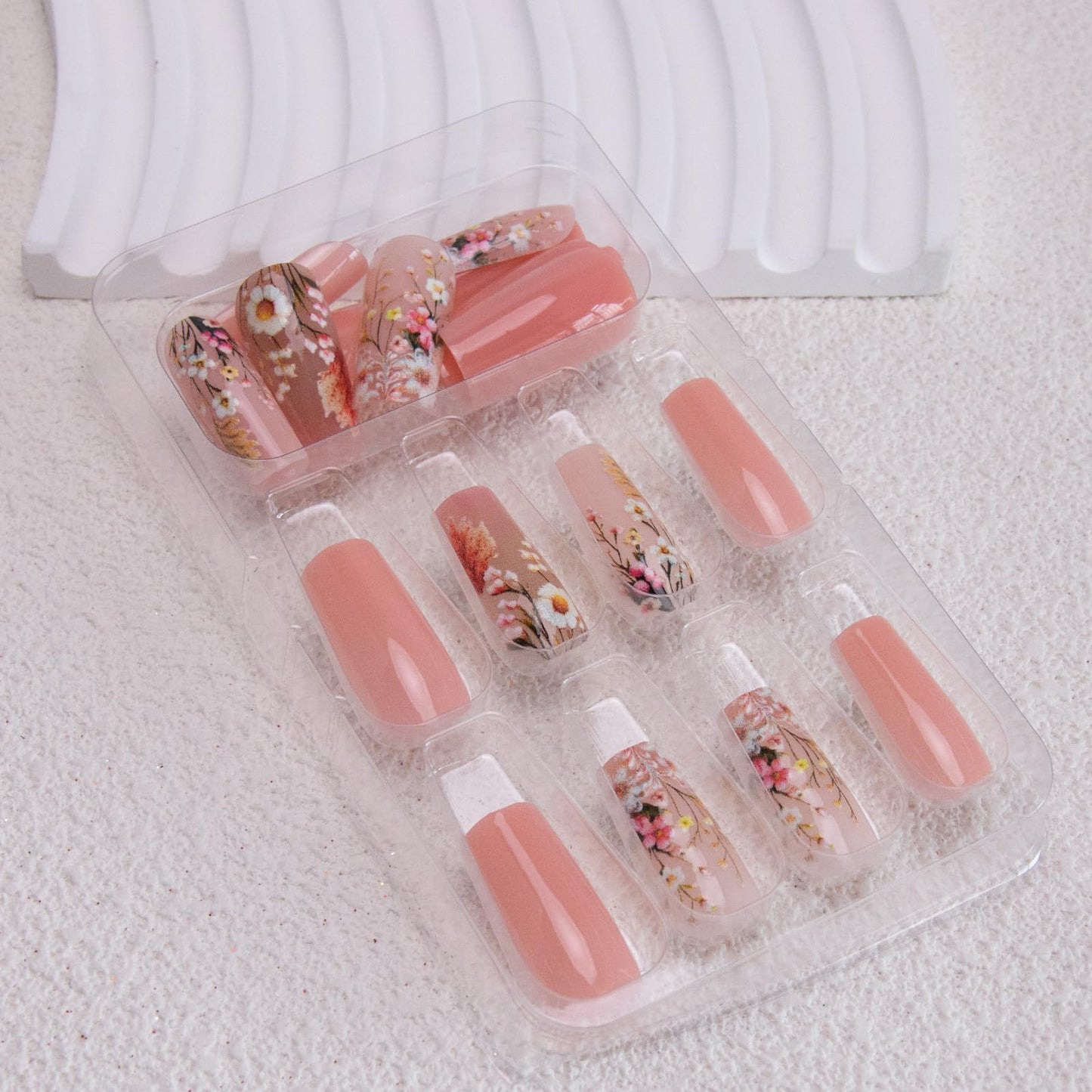 Purple Press on Nails Short Coffin Fake Nails 3D Flower Acrylic Nails Floral Leaf False Nails Matte Stick on Nails Square Artificial Nails for Women Girls Manicure 24Pcs