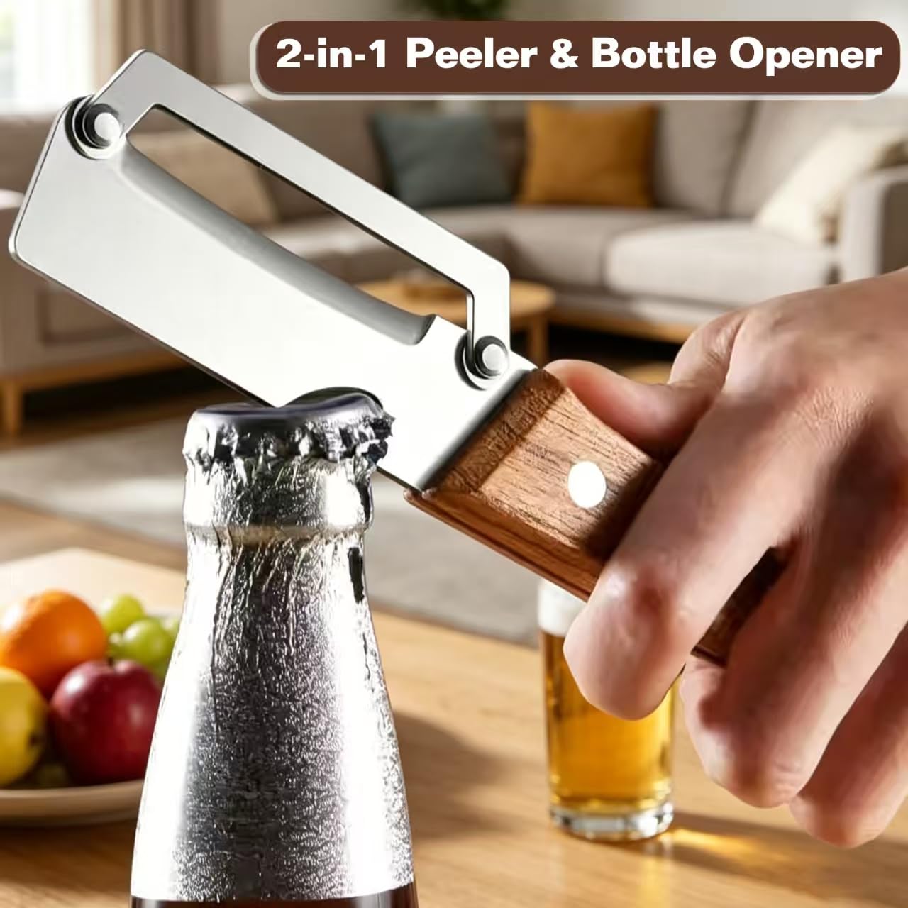 2pcs,Multi-Functional Vegetable Peeler for Kitchen, Ultra-Sharp Stainless Steel Blade with Wooden Handle & Bottle Opener, Ergonomic Fruit and Potato Peeler