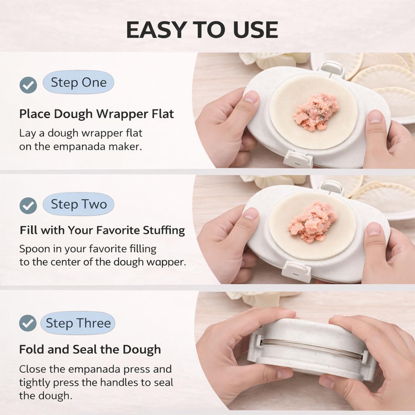 Dumpling Maker Set with Dough Cutter, Easy One-Press Dumpling & Pastry Press Mold for Home Cooking, No Leaking, Secure Seal, 3 Sizes (4", 3", 2.6")