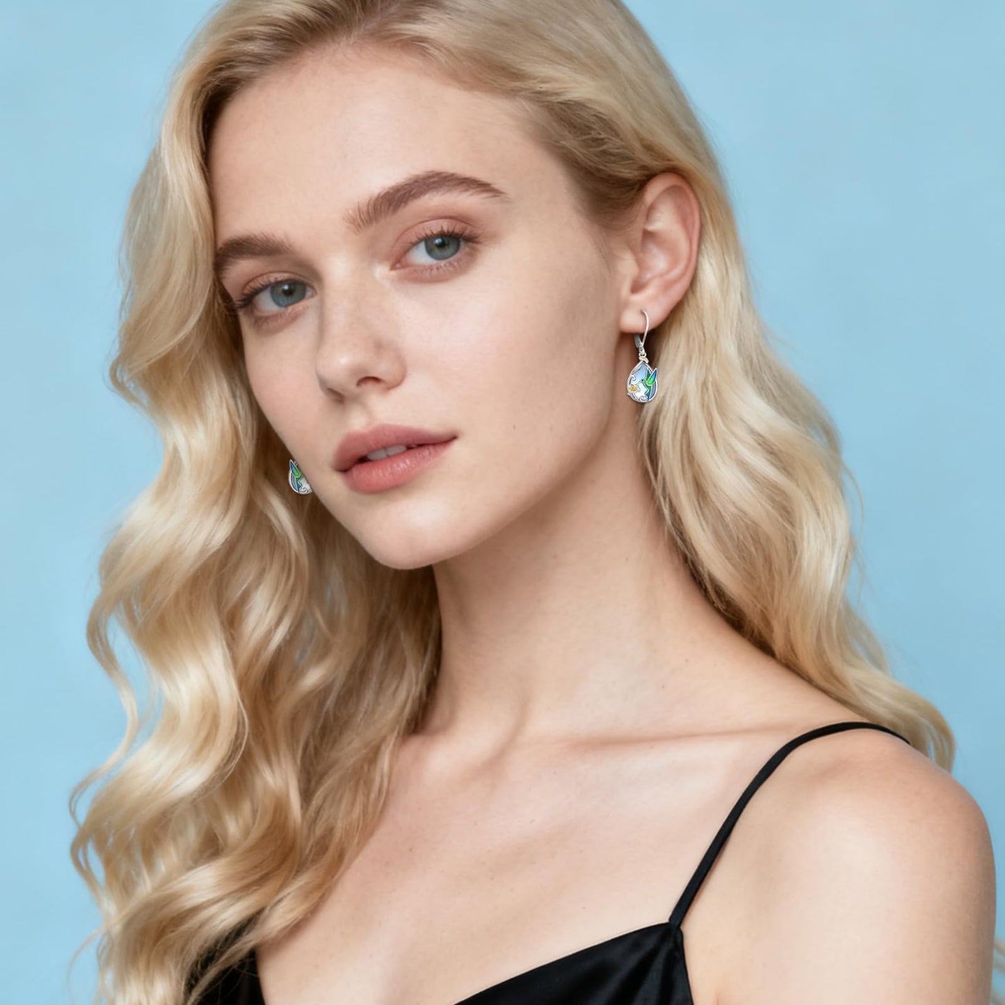 Eusense Sterling Silver Teardrop Moonstone Earrings Delicate Hummingbird Earrings for Women Floral Dangle Design Elegant Vintage Bird Jewelry Gift
