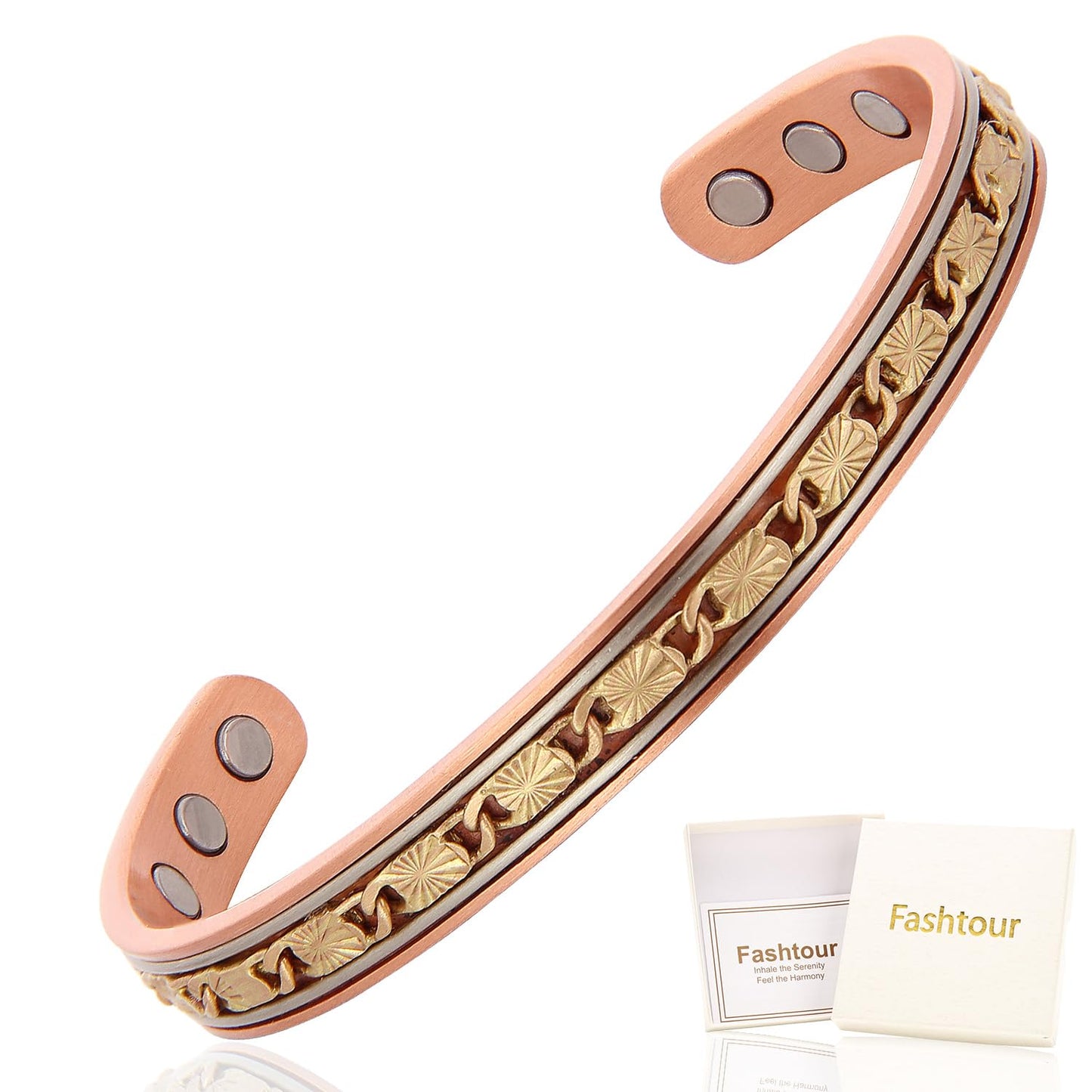 Fashtour Handcrafted Copper Bracelet for Men Women, Magnetic Copper Bracelet with Twisted Design, Adjustable (copper2006)