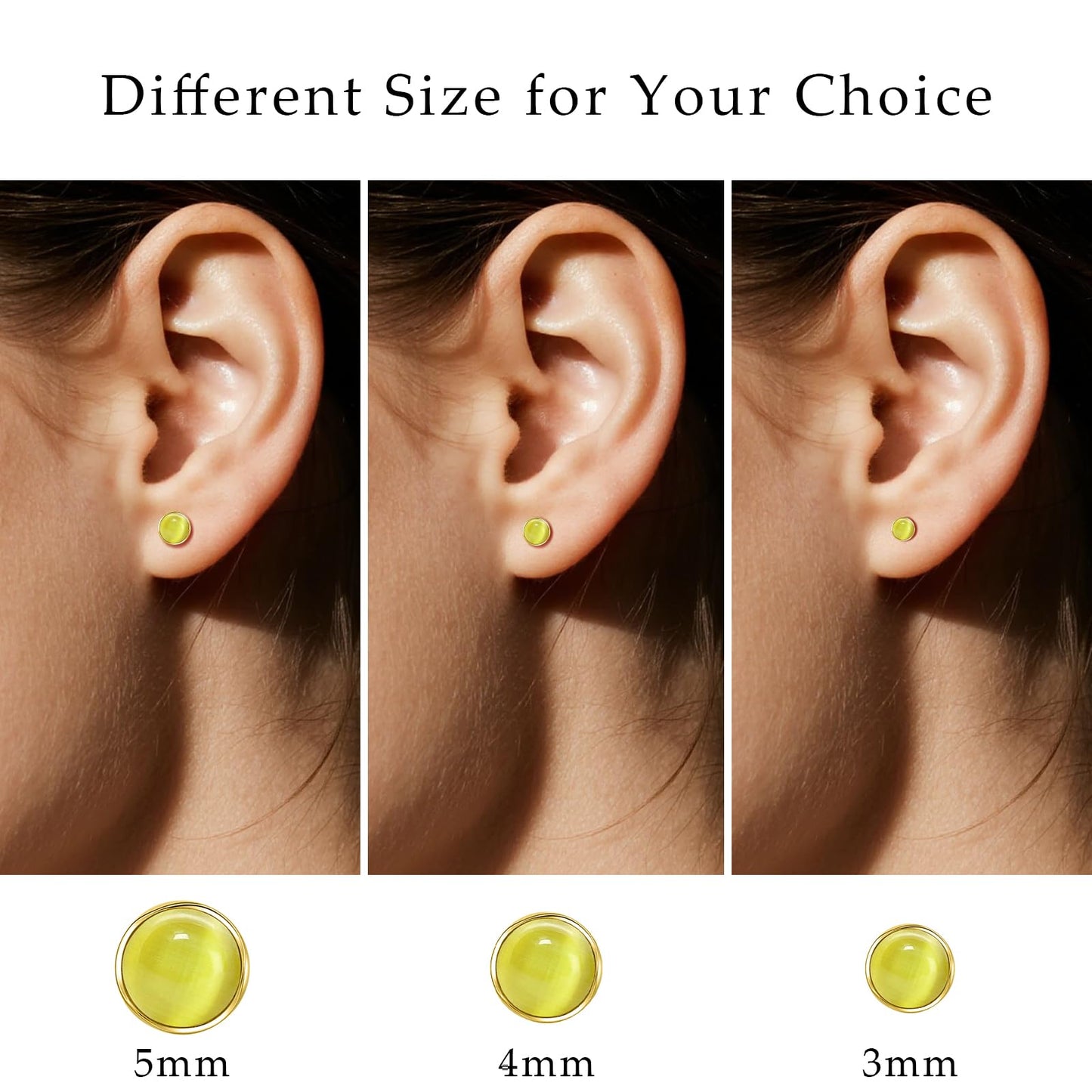 Limerencia Hypoallergenic Earrings for Sensitive Ears - 18G G23 Titanium Round Cat's Eye Push in Stud Earrings, Cartilage Stone Pierced Earrings for Women Men Gift,Light Green 4mm