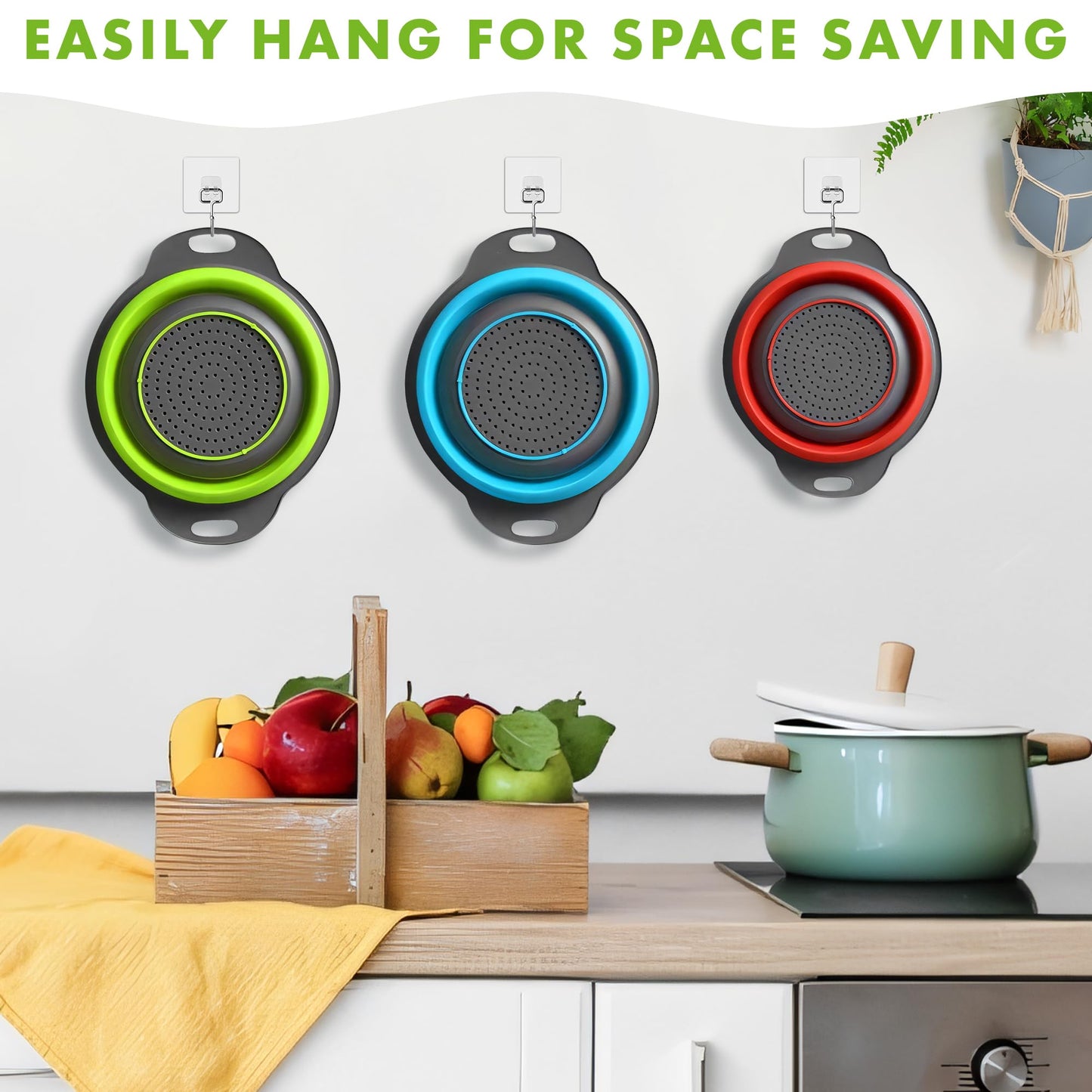 Silicone Collapsible Colander Sink Colander Collapsible Camping Versatile Collapsible Strainer Sink strainer basket over Sink Strainer (Red Green Blue)