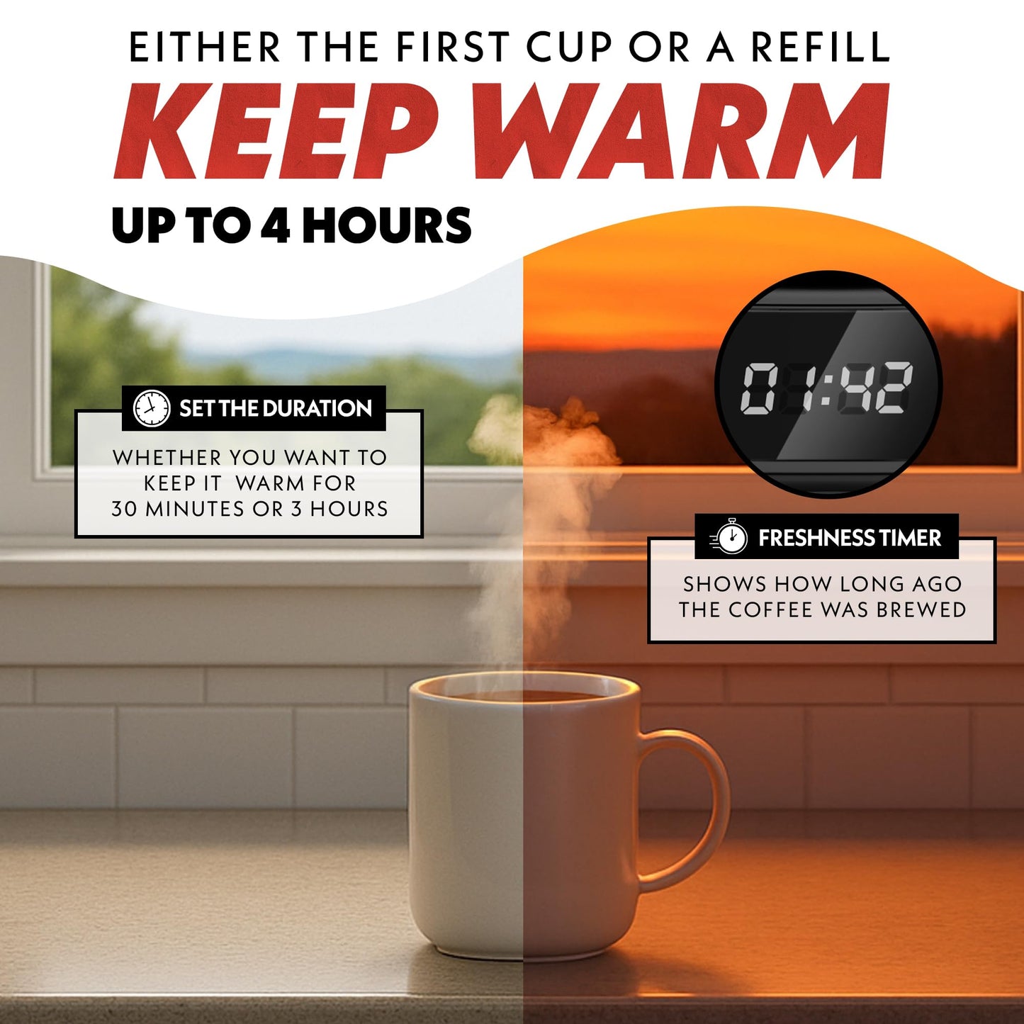 Gourmia Drip Coffee Maker – 5 Cup, One-Touch Brew, Pause & Serve, Adjustable 4 Hr Keep Warm, EZ-View Water Window, Black