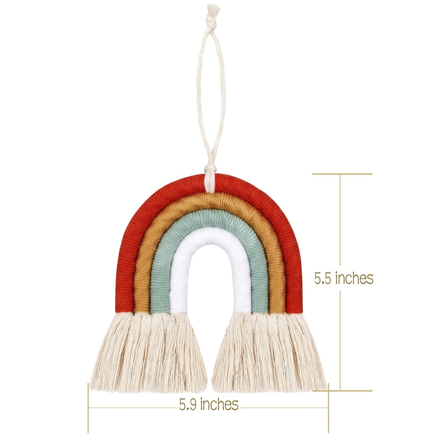 ZWA Rainbow Wall Hanging, Cotton, Bohemian, Baby Shower, Nursery Decor, Handmade Macrame, 13.5 x 5.5 inches