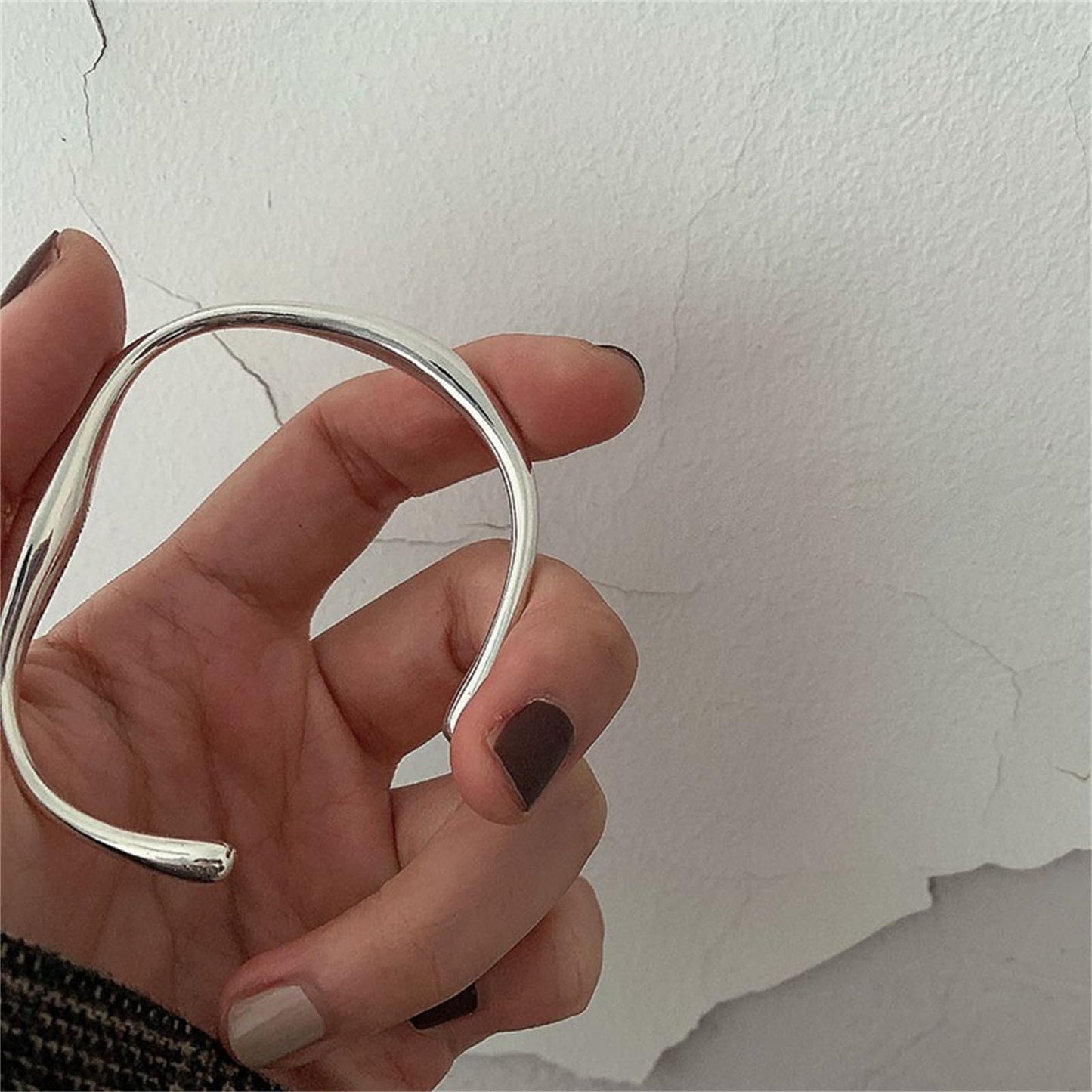 Handmade 925 Sterling Silver Bangle Bracelets For Women Irregular Bangle Bracelets Square Bangles Open Adjustable Bangles For Women Minimalist Statement Bracelets Stackable Cuff Bangles Jewelry Gifts