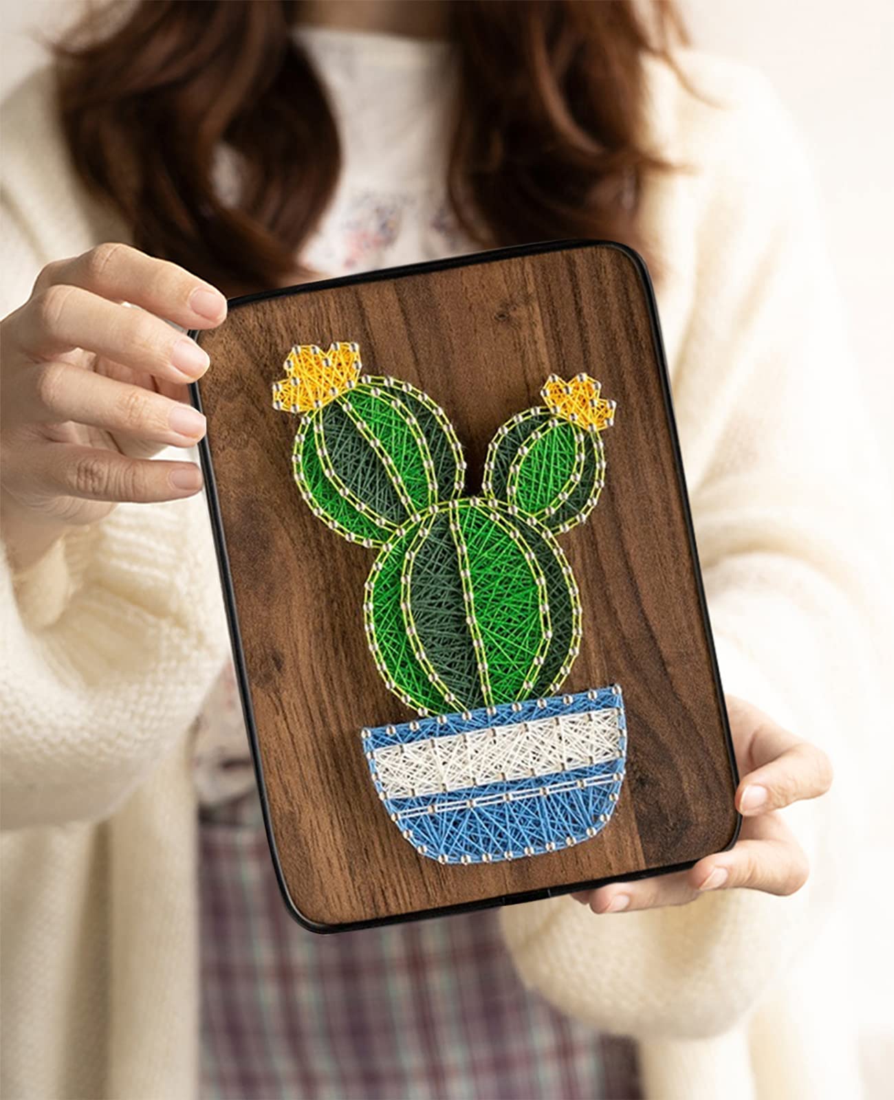 BAZIMA DIY String Art Kit for Beginner, DIY Cactus Potted Craft Kit,Unique Gift,Craft Kit for Holidays，Cactus With Yellow Flowers