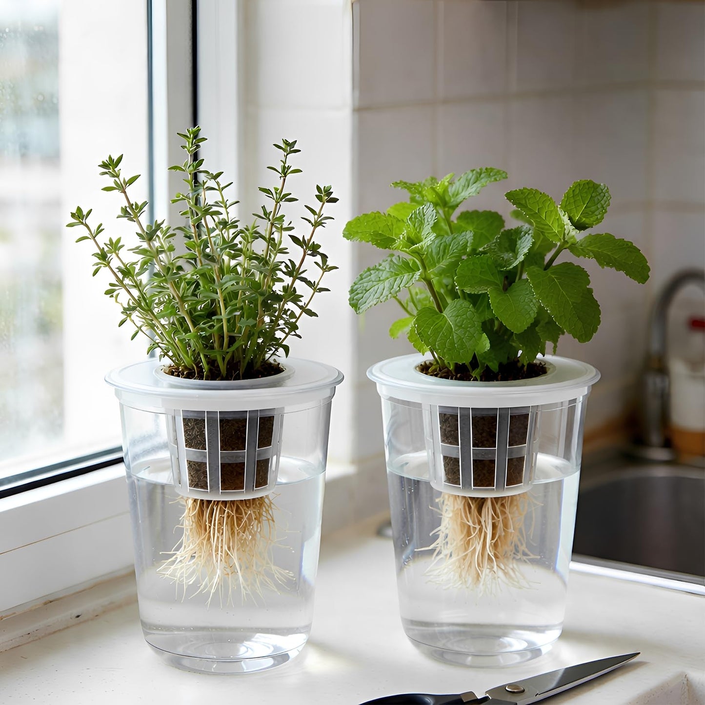 BLUASPAY 12 Pack Transparent Hydroponic Cups with Humidity Domes, 5in1 Hydroponics Growing System Kit, Clear Self Watering Planters for Indoor Plants, Herbs, Seed Starting, Root Monitoring