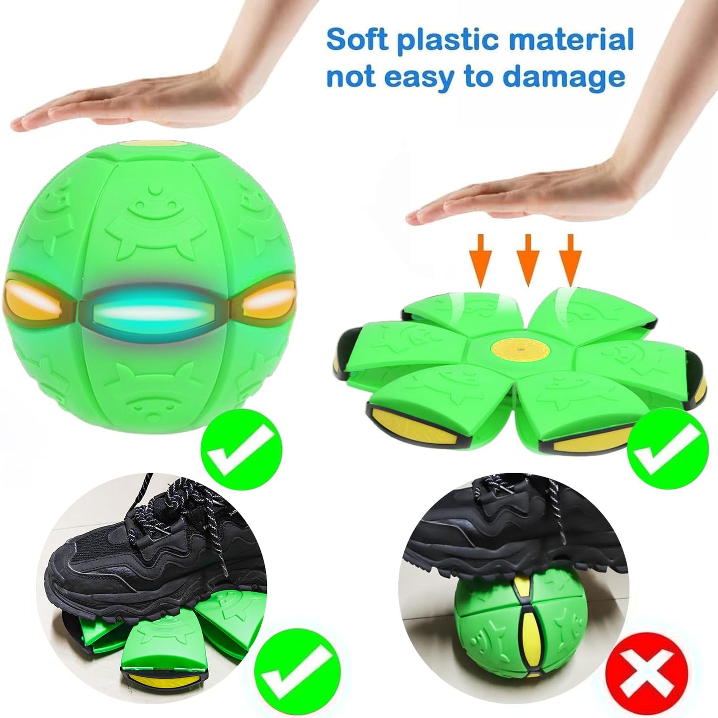 2-Piece Set Dual Form Freely Switchable Magic Bouncing Ball Toy with 6 Light Suitable for Indoor & Outdoor Use