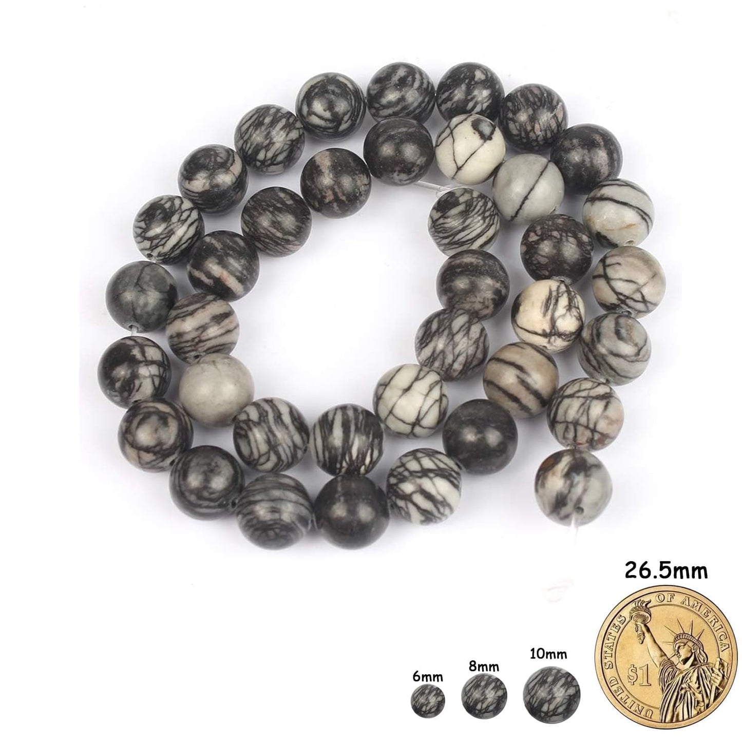 Yochus 60pcs Spider Web Beads，6mm Healing Power Natural Stone Round Loose Beads for Jewelry Making Earring Necklace DIY Crafts