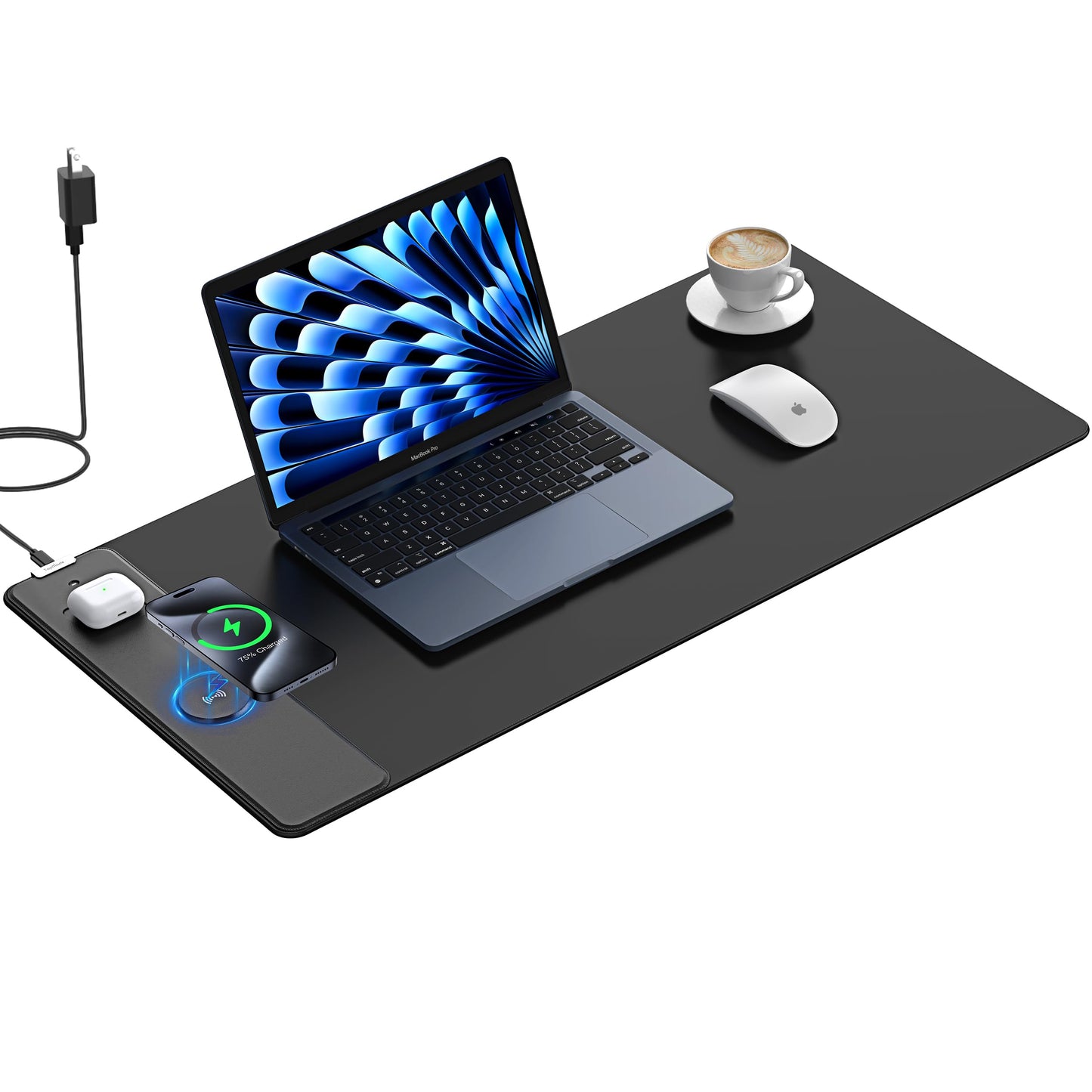 TopMade Wireless Charging Mouse Pad, Gaming Mousepad Home Office Large Desk Pad with Ultra-Smooth Surface, Non-Slip Base, Waterproof Keyboard Mat (Includes 20W PD Power Adapter & 6.56ft Woven Cable)