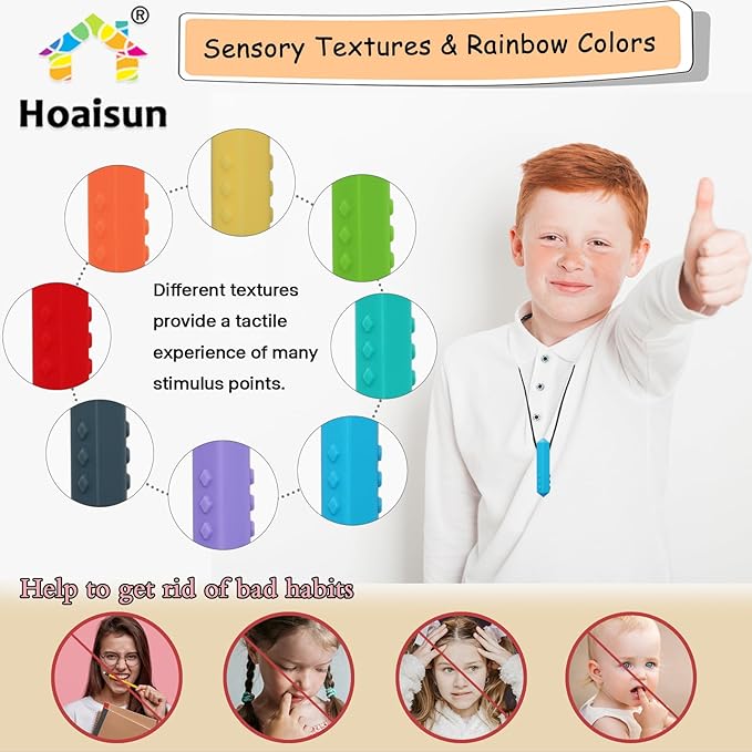 Chew Necklaces for Sensory Kids, 8 Pack Chewy Necklace Sensory Boys and Girls with Autism, ADHD, SPD, Biting, Silicone Teething Necklace Oral Chew Toys for Adults Reduce Chewing Anxiety Fidget