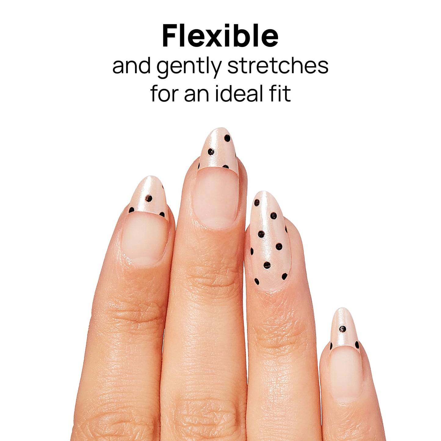 Color Street - Spotted on Set - Champagne French Tip Nails with Black Polka Dots, Real Nail Polish Strips, Shimmer Style Manicure - 16 Double-Ended Strips