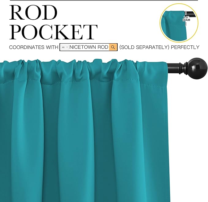 NICETOWN RV Blackout Curtains for Camper Windows, Peacock Blue, 29" Wide by 40" Long, 2 PCs, Short Blackout Curtains & Drapes, Thermal Insulated Blackout Curtain Panels for Kids Room, Play Room