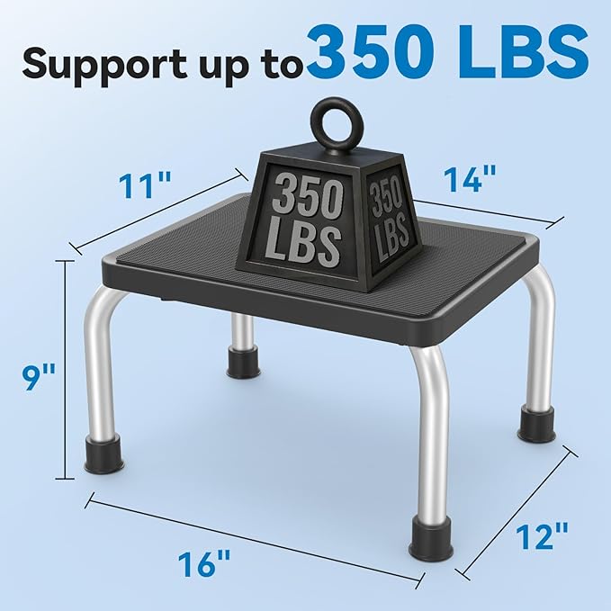 Step Stool with Anti-Slip Platform & Feet, Widely Use Foot Stool for Bedroom Kitchen Bathroom, Heavy Duty Step Stool Holds up to 350 lbs