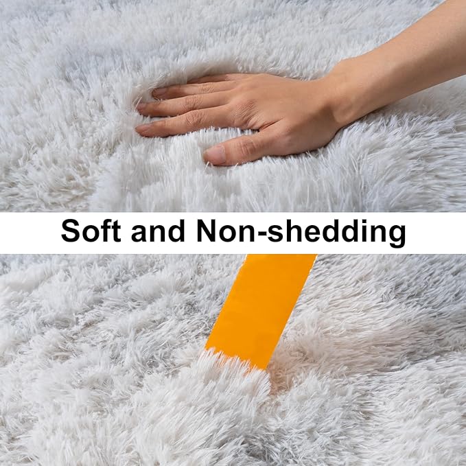 Ultra Soft Runner Rugs for Bedroom Hallways with Upgraded Non-Slip Rubber Backing & Thick Memory Sponge, 2x3 Feet Fluffy Shag Throw Area Rug for Bedside Dorm Tie-dye Light Grey
