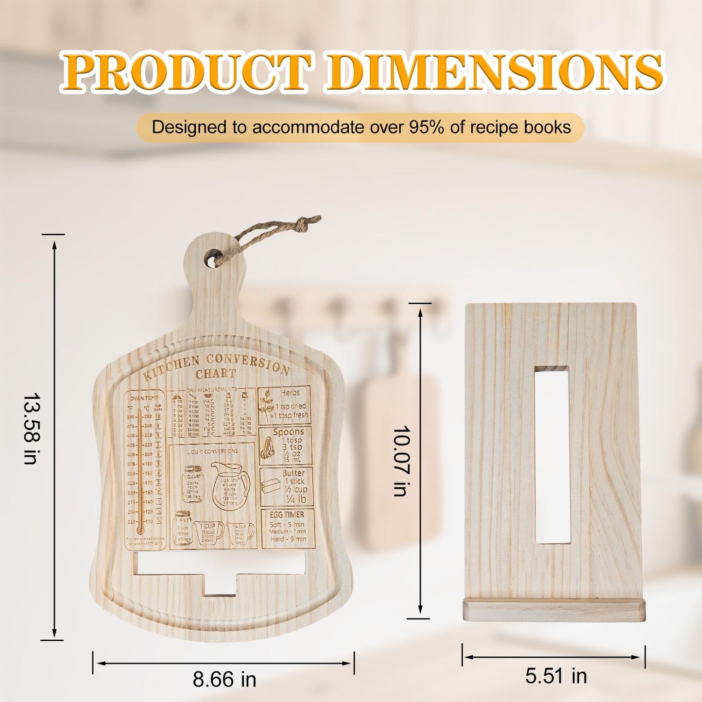 GoShambar Cookbook Stand for Kitchen Counter, Recipe Book Holder with Kitchen Conversion Chart, Wood Cook Book Holder