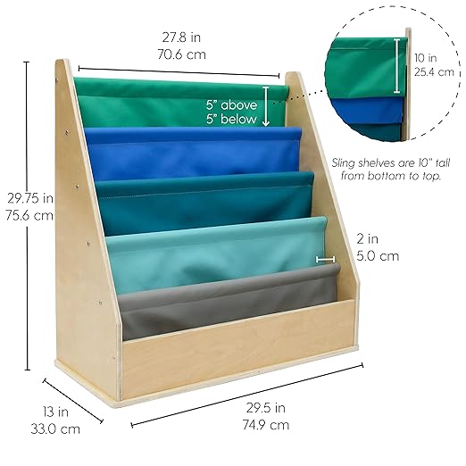 FDP Birch SoftScape Sling Book Display, 4-Shelf Vinyl Storage for Kid's Books and Magazines, Children's Furniture for Bedroom, Playroom, Daycare, Preschool or Classroom - Contemporary, 13745-CT