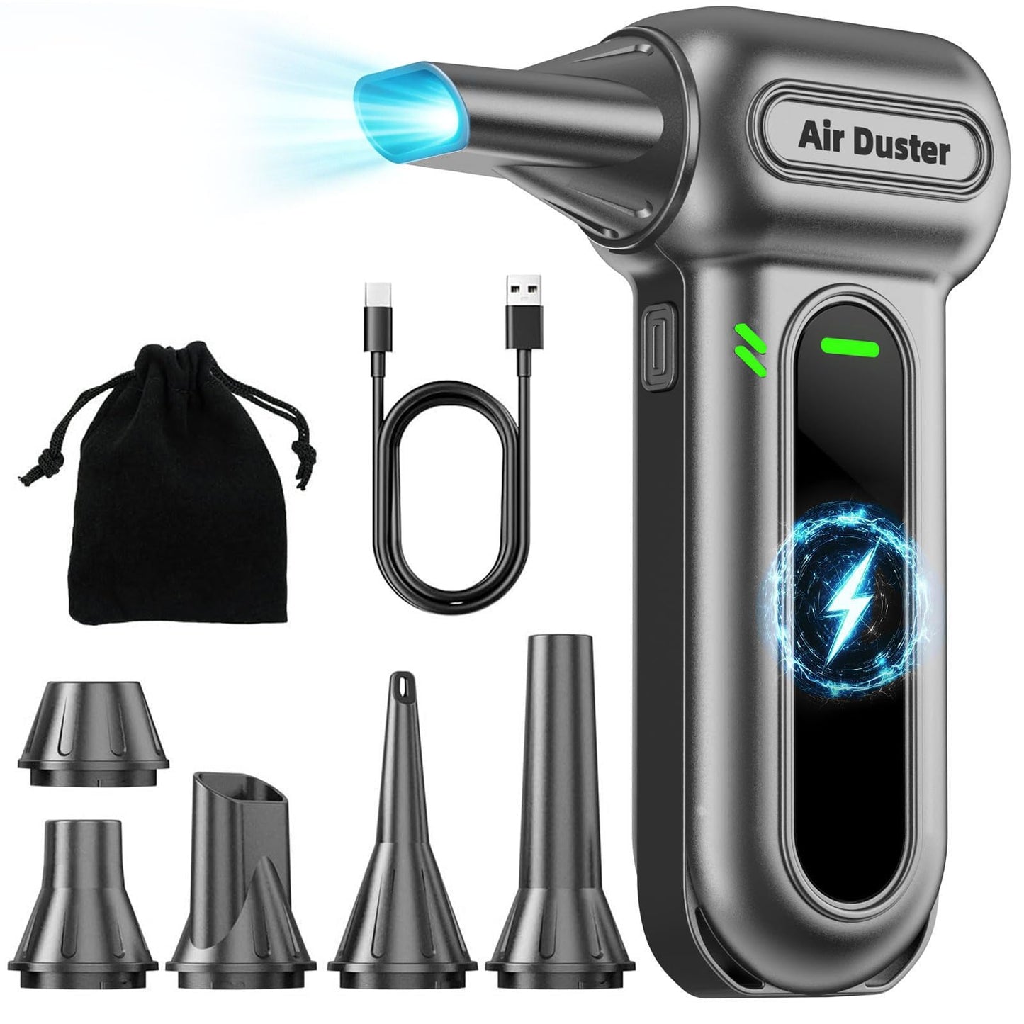 Electric Air Duster Cleaning Tools -180000RPM Super Power Cordless Air Duster, Rechargeable Brushless Motor Durable Blower, 4-Gear Adjustable Dust Blower Fan for Car, PC, Sliver