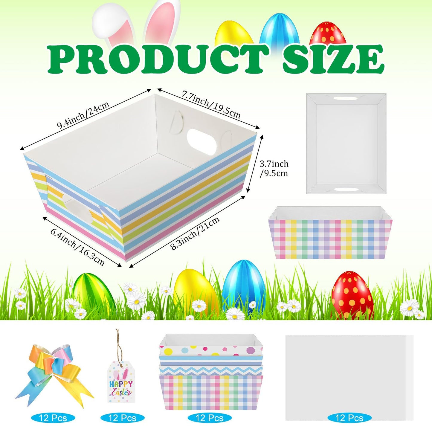 Cinrobiye 12 Pcs Pastel Basket for Gifts Bulk DIY Empty to Fill Kit Candy Tray Favor with Include Wrap Bags Pull Bows for Spring Holiday Baby Shower Wedding Anniversaries Birthdays Party