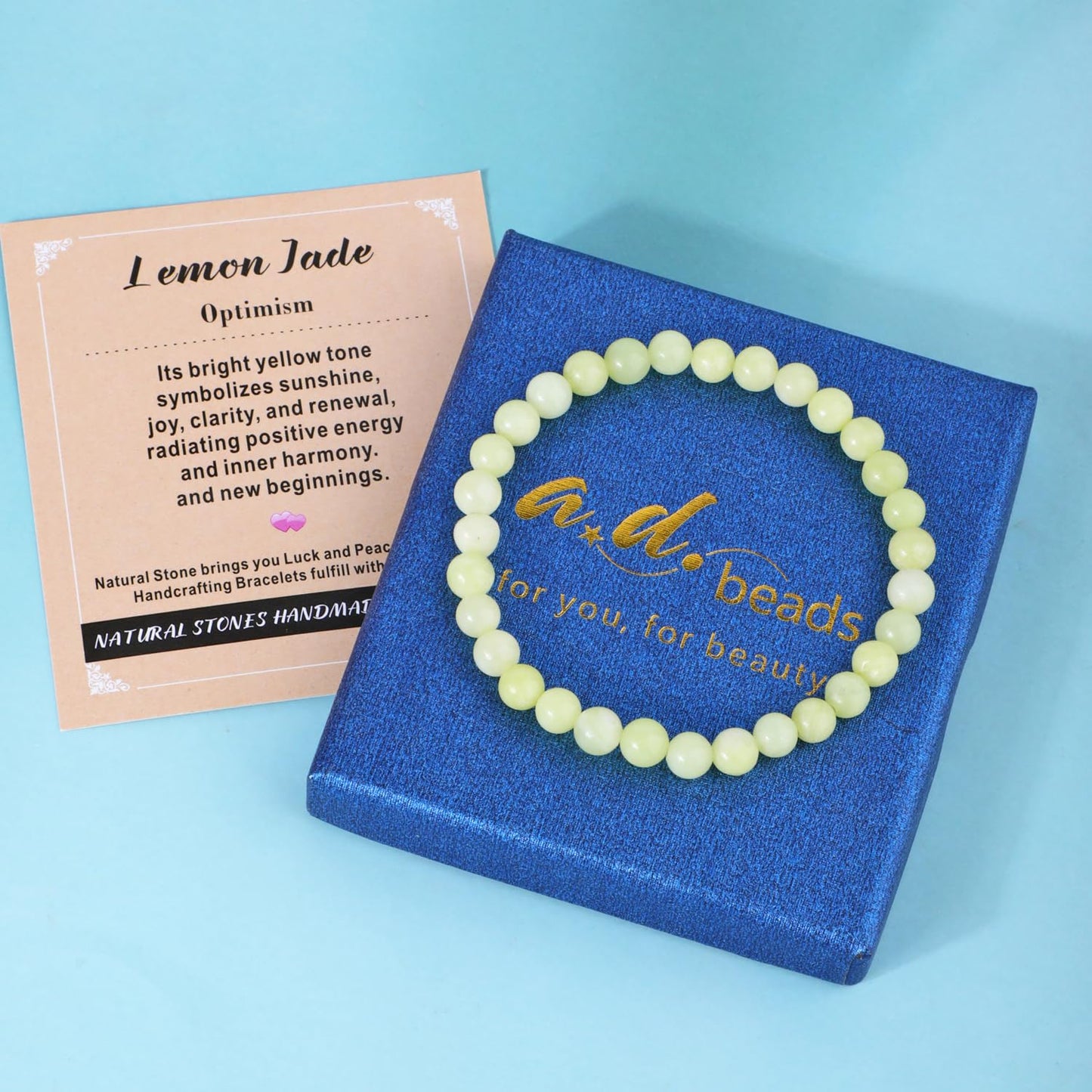 AD Beads 8mm Handmade Lemon Jade Elastic Bracelet – Natural Gemstone for optimism – Meditation, Yoga, Healing and Energy Gift for Men Women
