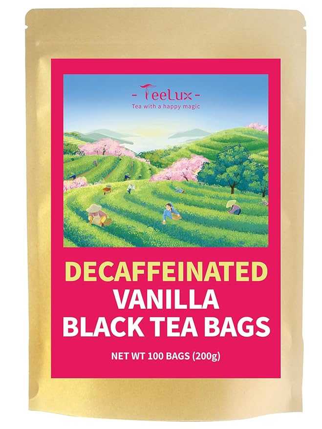 TeeLux Decaf Vanilla Black Tea Bags, Decaffeinated Black Tea Blended with Vanilla, 100 Count