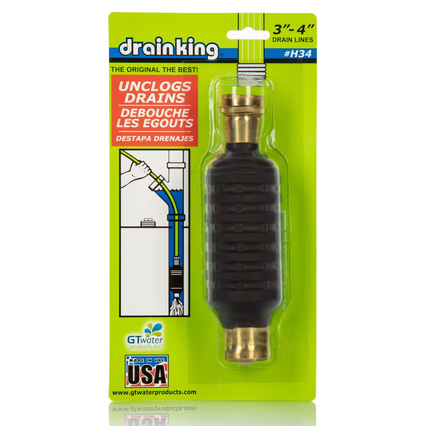 Drain King H34 Unclogs Sewer Lines, Main, and Outside Deck Drains, 3 To 4 Inch
