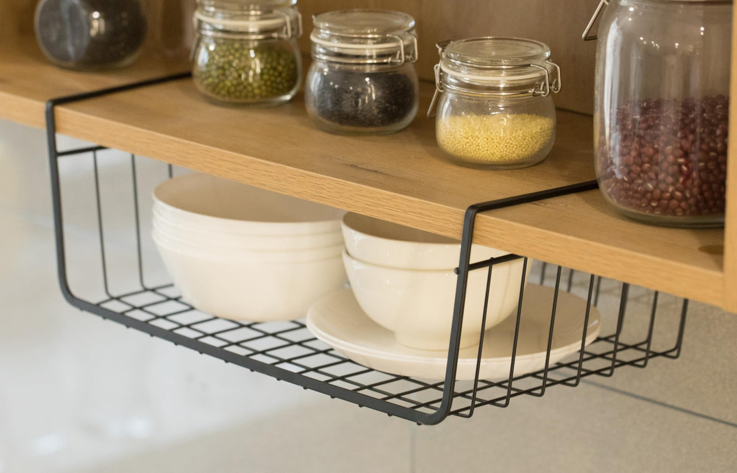 Hanging Under Shelf Metal Storage Basket, Set of 2