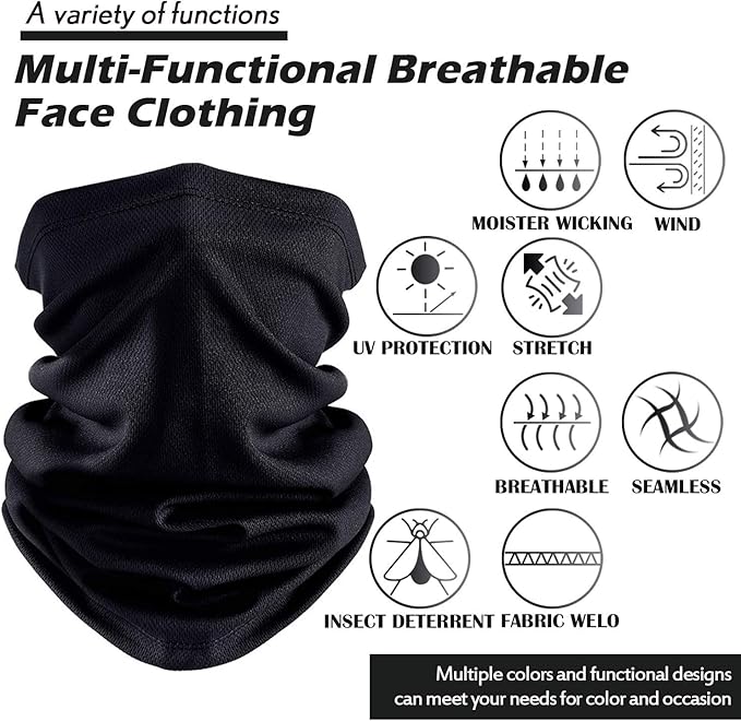 Geyoga 12 Pieces Winter Face Mask for Men UV Protection Mask Sunscreen Breathable Windproof Neck Gaiters Scarf Fishing Cycling Running (Black)