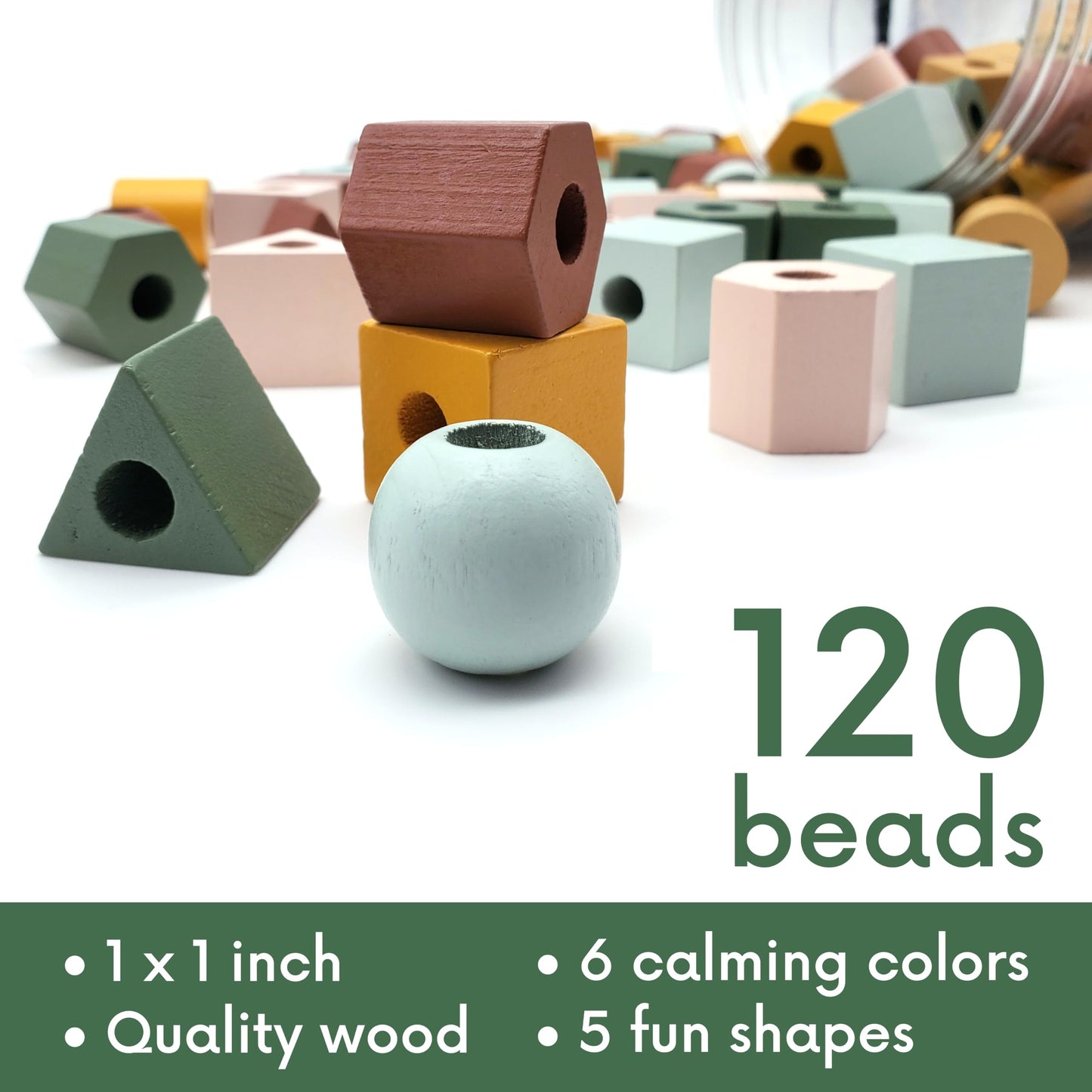 LMC Products Wooden Lacing Beads & Strings 125 Pieces, Fine Motor Skills Toys for 3 Year Old, Boho Colors