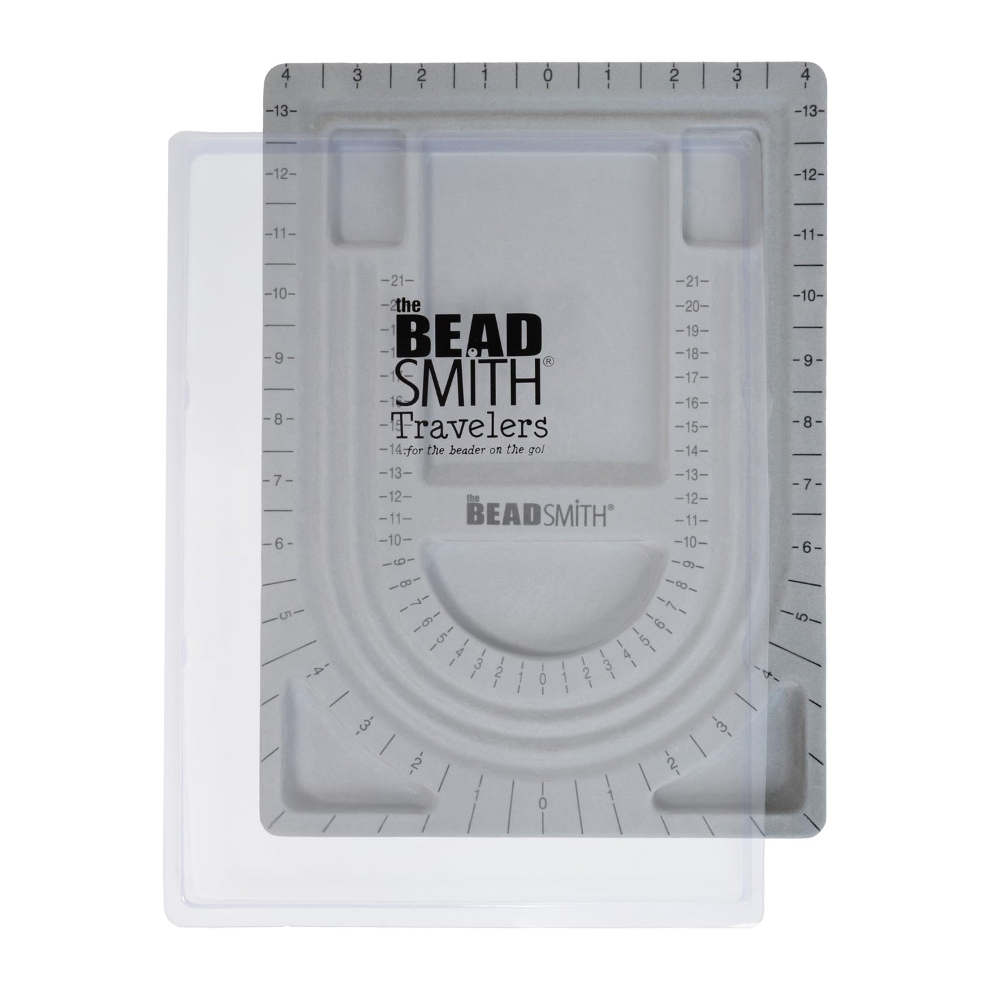 The Beadsmith Bead Board with Cover, Grey Flocked, 3 U-Shaped Channels, 6 Recessed Compartments,13.25H x 9.75L inches, Design Boards for Creating Bracelets, Necklaces and Other Jewelry