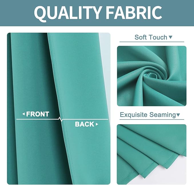 ChrisDowa Grommet Room Darkening Curtains for Bedroom and Living Room - 2 Panels Set Thermal Insulated Blackout Curtains (Teal, 38W x 45L)