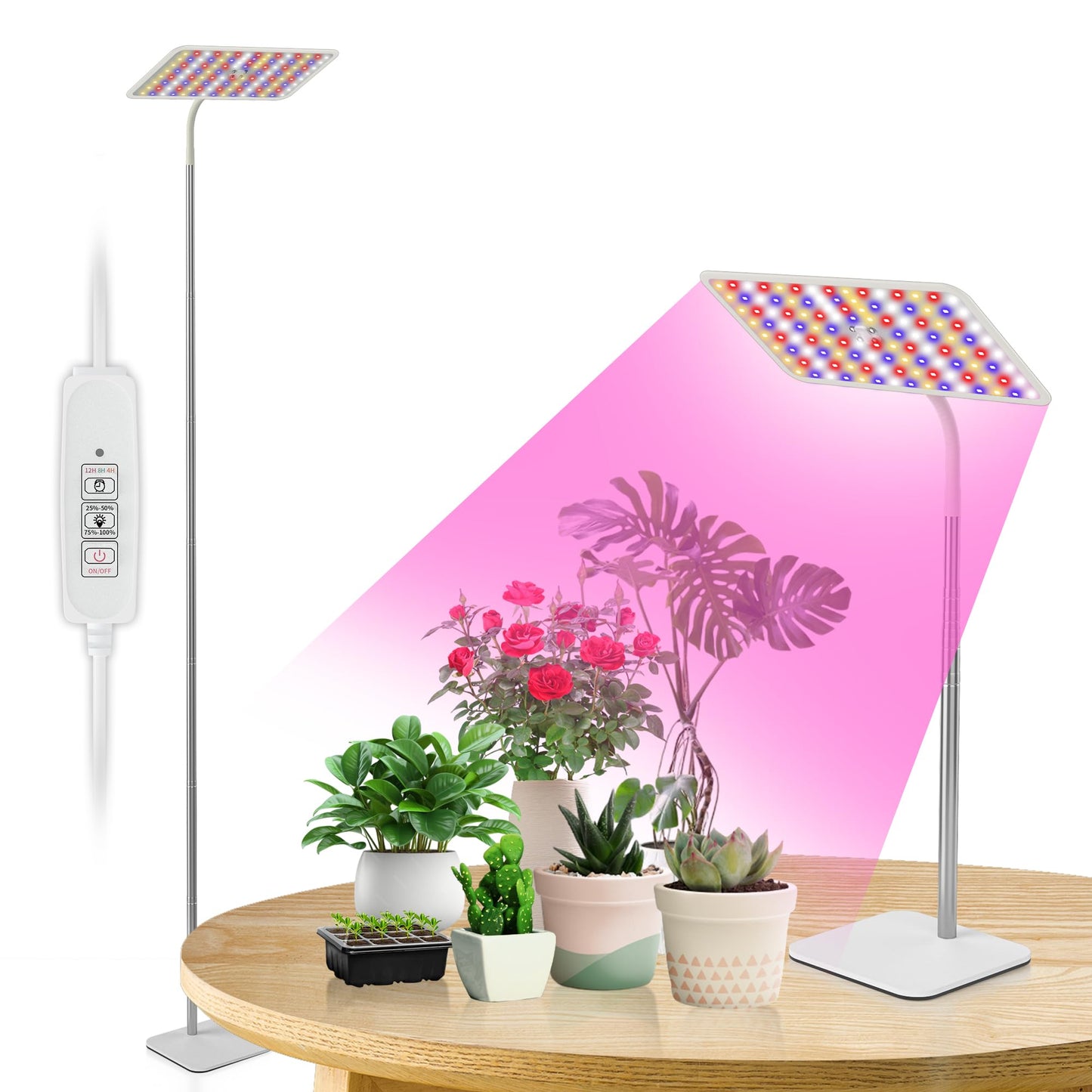 BESTVA 18W Grow Lights for Indoor Plants with Stand, Full Spectrum LED Plant Light for Indoor Plants,12-59 Inches Height Adjustable Growing Lamp with Auto On/Off Timer 4H/8H/12H, 4 Dimmable Brightnes