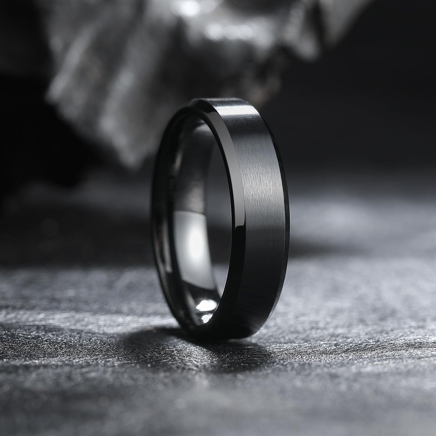 King Will 6mm Tungsten Rings For Men Basic Black Wedding Band Beveled Edge Polished Brushed Matte Daily Wear, Size 9