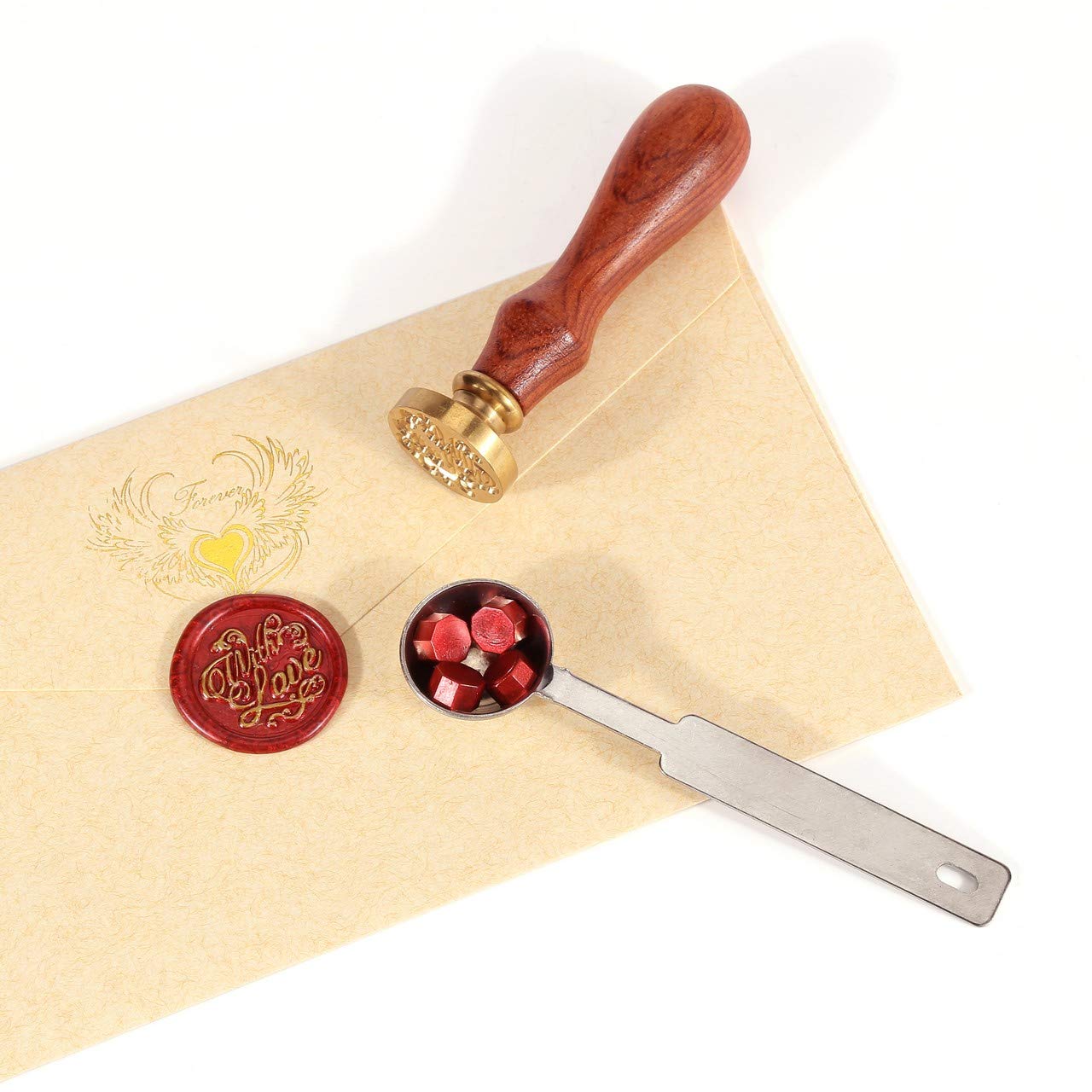 Yoption 360 Pcs Antique Wine Red Sealing Wax Beads Set for Wax Seal Stamp with Candles and Melting Spoon