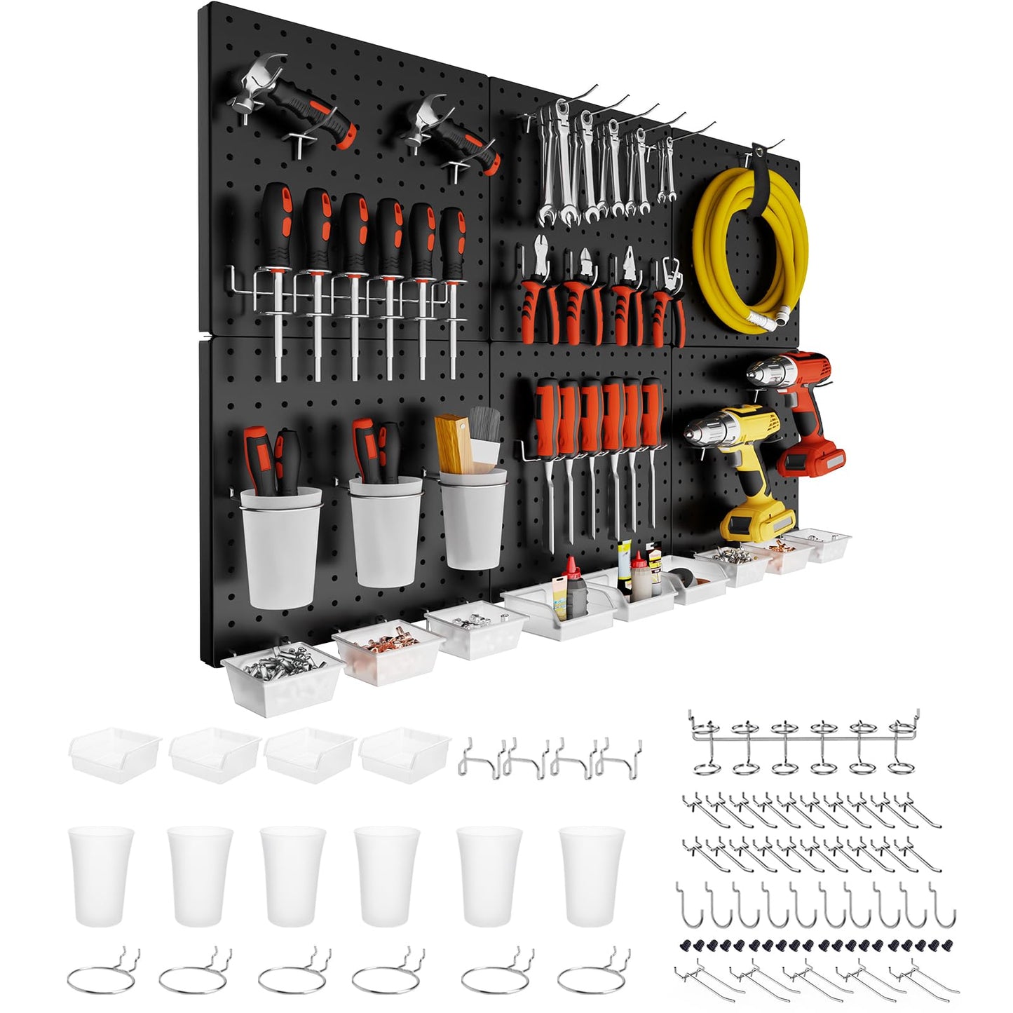 FZK Peg Board Wall Organizer Kit. Heavy Duty, 82PCS Metal Pegboard, Black, 36 * 24