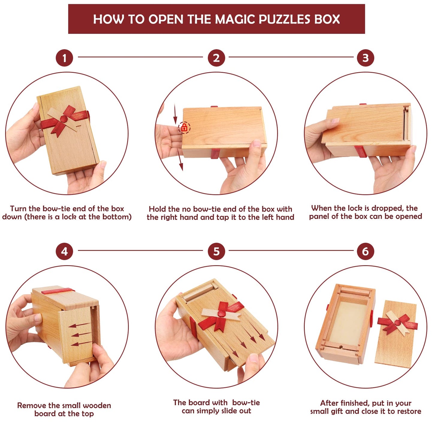 EEOCWF Puzzle Box with Hidden Compartment, Challenging Wooden Magic Trick Lock Boxes for Adults, Brain Teaser Game Mystery Surprise Secret Box for Valentines Christmas Party Favors