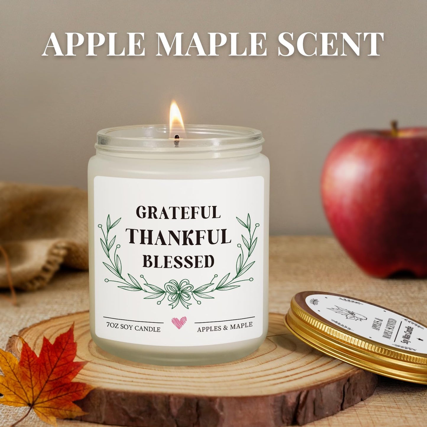 Gifts for Women Men, Grateful Thankful Blessed Candle Gift - Apple Maple Scented, Thanksgiving Housewarming Gifts for Hostess Friend, Christian Gift for Women, Fall Decorations for Home