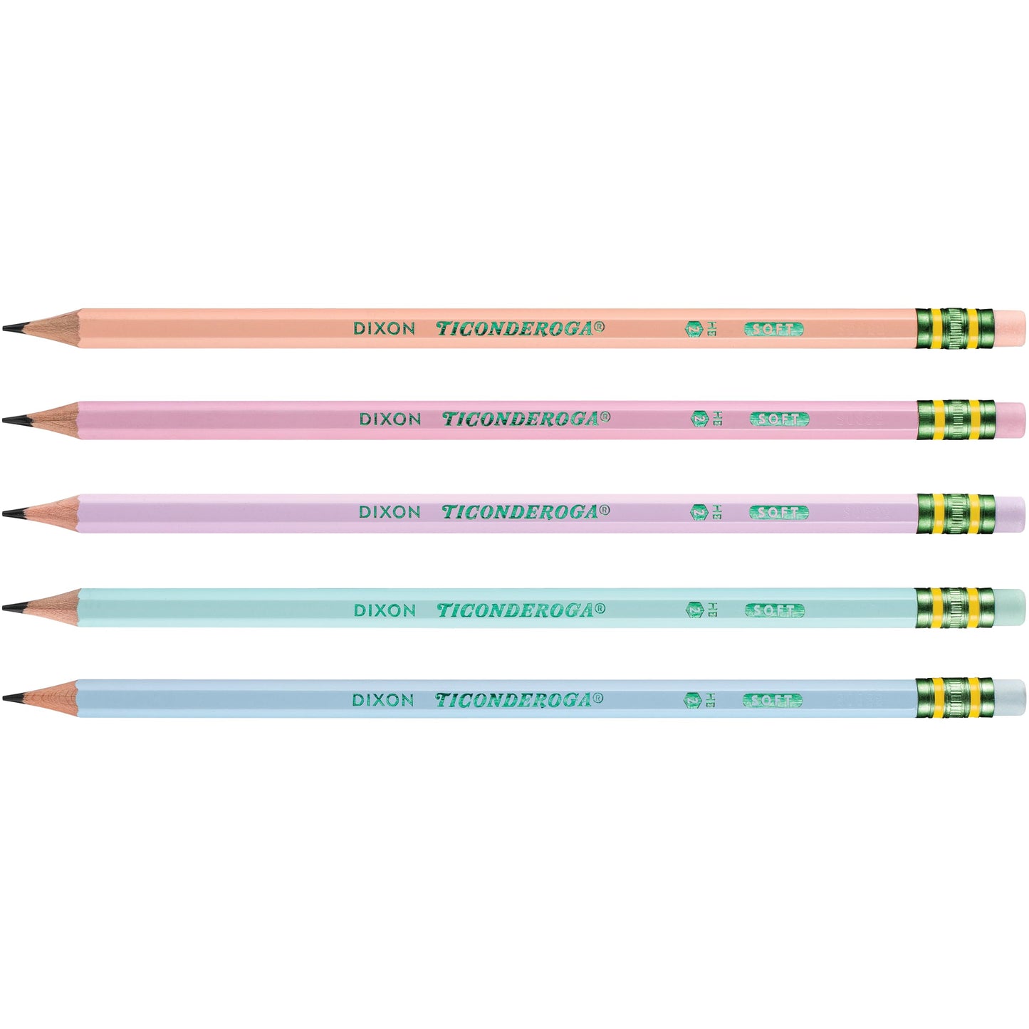 Ticonderoga Wood-Cased Pencils, Pre-Sharpened, 2 HB Soft, Pastel Colors, 150 Count