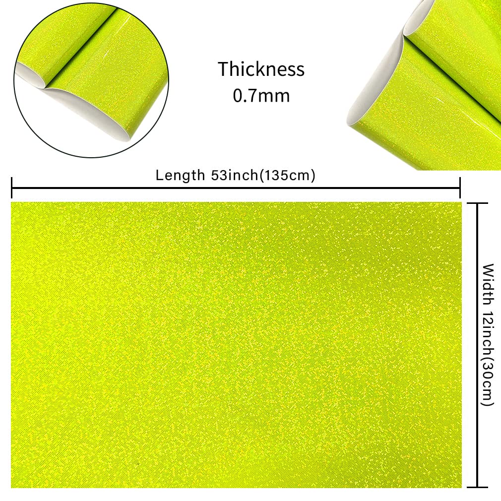 HYANG Laser Flash Crystal PU Faux Leather 1 Roll 12"X53"(30cmX135cm), Faux Leather Very Suitable for Leather Earrings, Bows, Handbag ，Sewing ，Crafts Making (Neon Green)