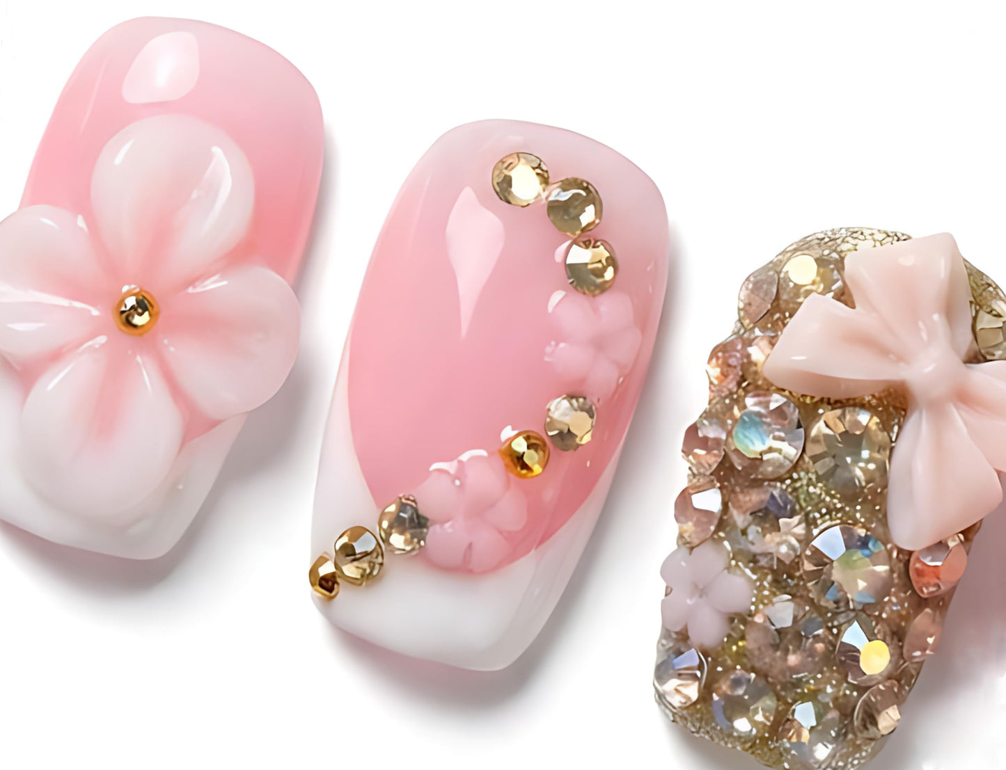 Short Square Press on Nails Handmade 3D Cute Glue on Nails for Women, Luxury Homemade Press on Nail Art Design, Fake Nails with 3D Nail Charms Size M 9