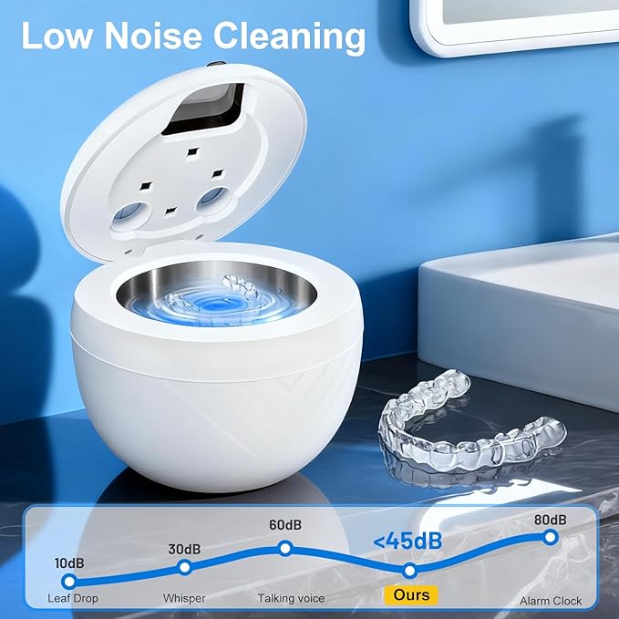 Retainer Cleaner, Upgraded Open-Window 45kHz Retainer Cleaner 200ML Dental Cleaning Pod with 4 Modes & Digital Timer