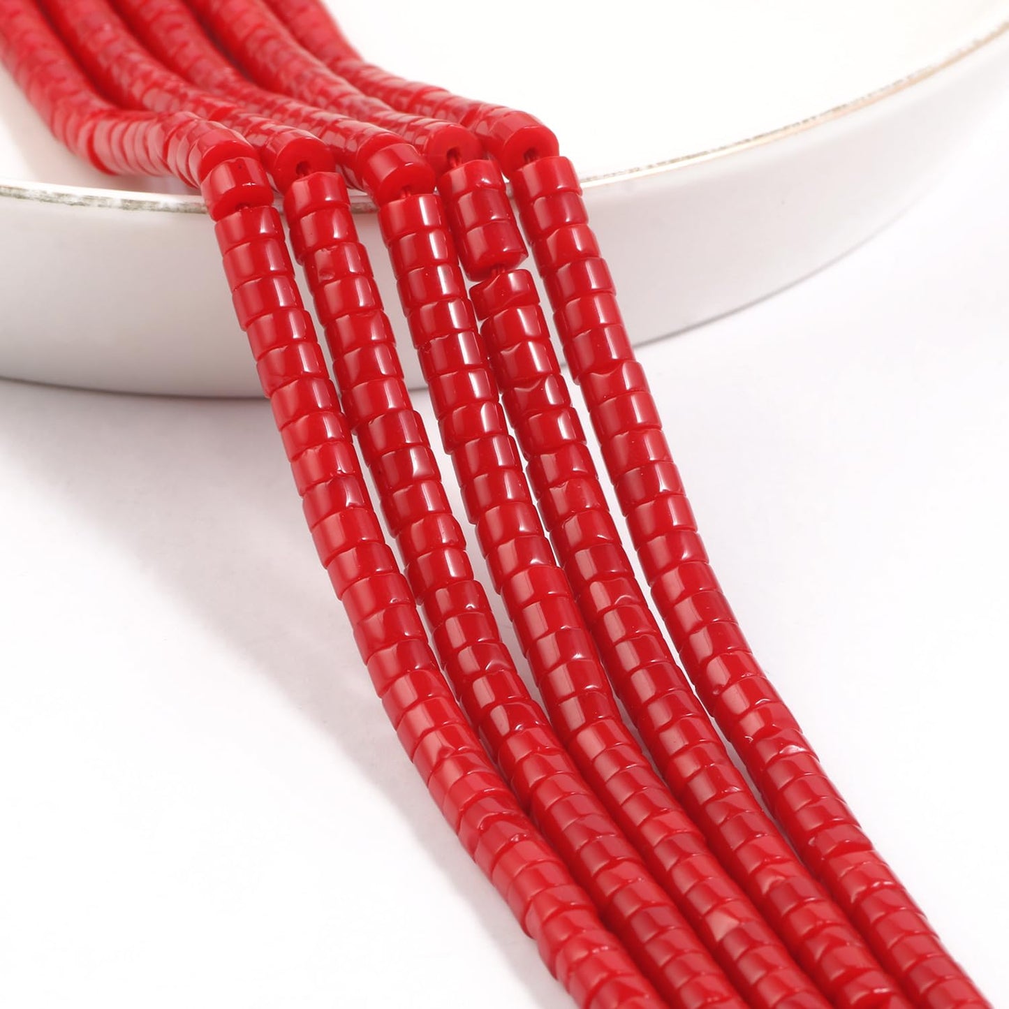 NITOPUPU 150Pcs 4×2mm Natural Red Coral Spacer Stone Beads for Jewelry Making Supplies, Loose Semi Flat Round Gemstone Tube Beads for Bracelets DIY Crafts
