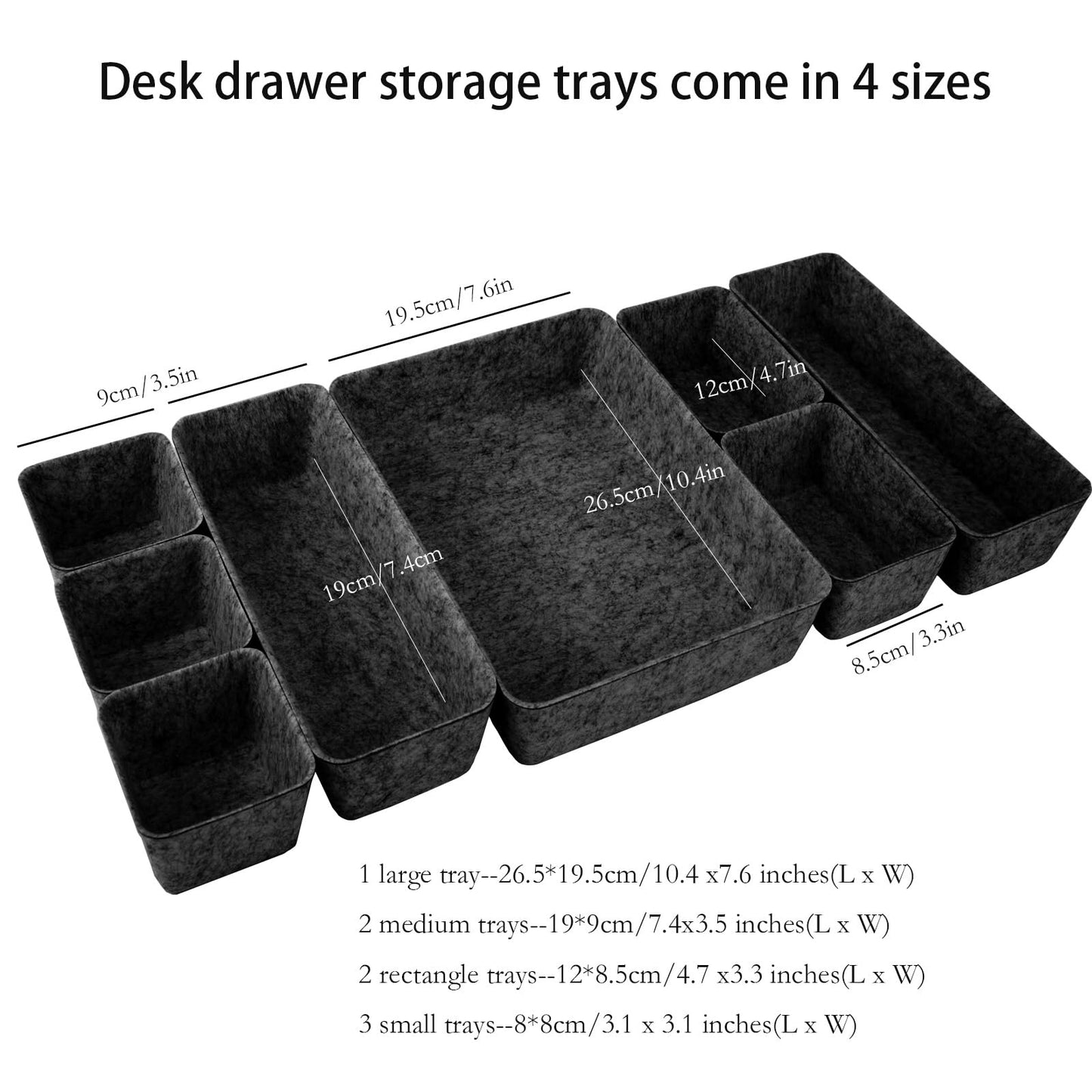 Cecijelry Desk Drawer Organizer Bins, 8pcs Felt Shallow Bathroom Storage Trays, Office Accessories & Workspace Organizers Jewelry & Makeup Boxes Containers(Black)